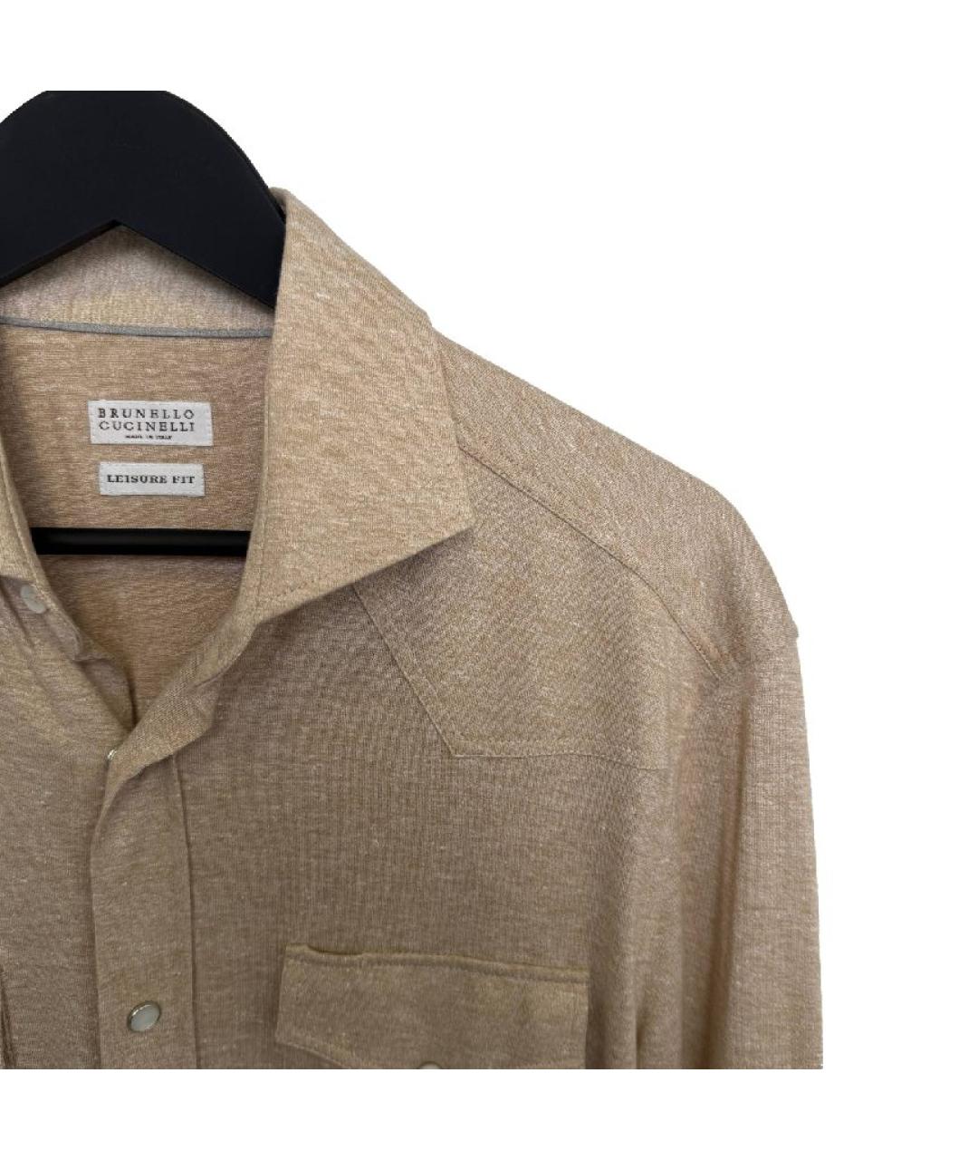 BRUNELLO CUCINELLI Бежевая льняная кэжуал рубашка, фото 3