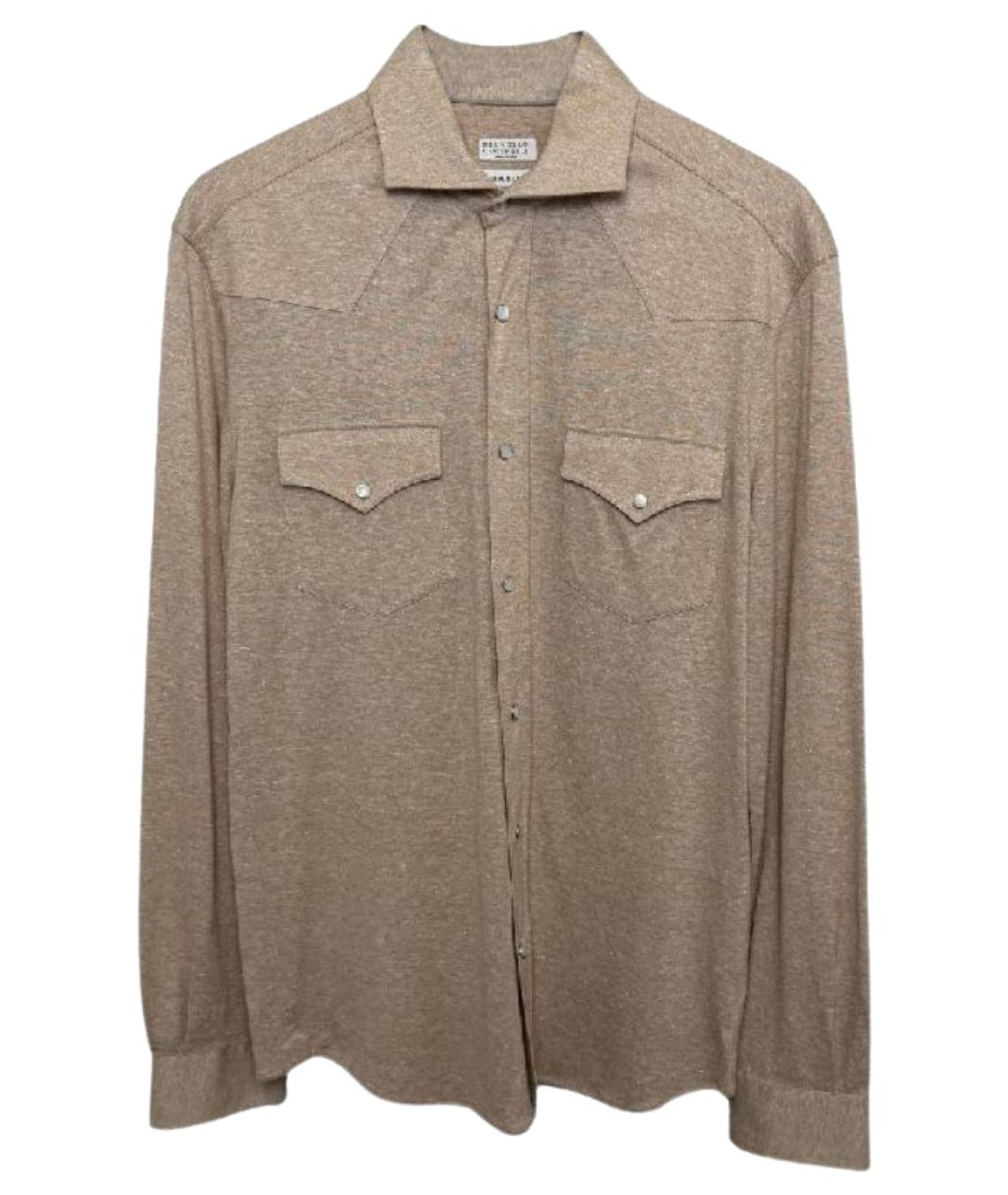 BRUNELLO CUCINELLI Бежевая льняная кэжуал рубашка, фото 5