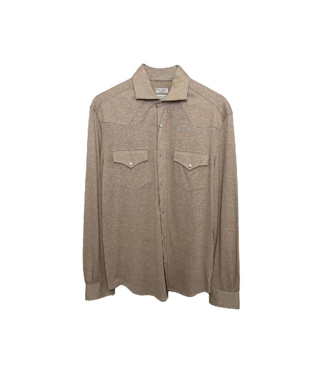 BRUNELLO CUCINELLI Бежевая льняная кэжуал рубашка, фото 4