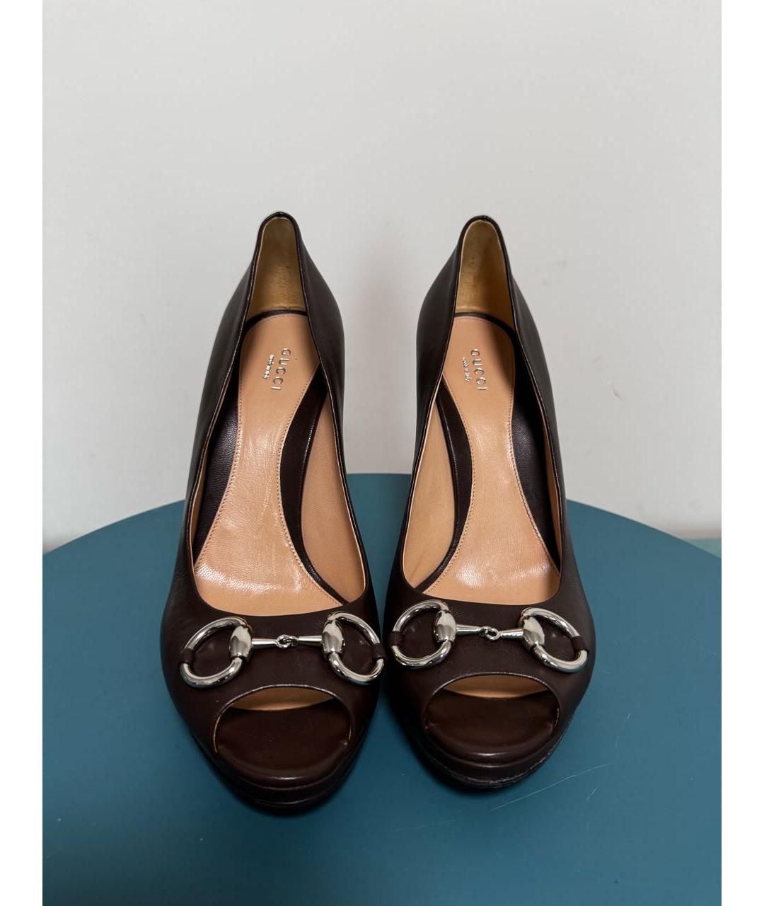 GUCCI Коричневые кожаные туфли, фото 2