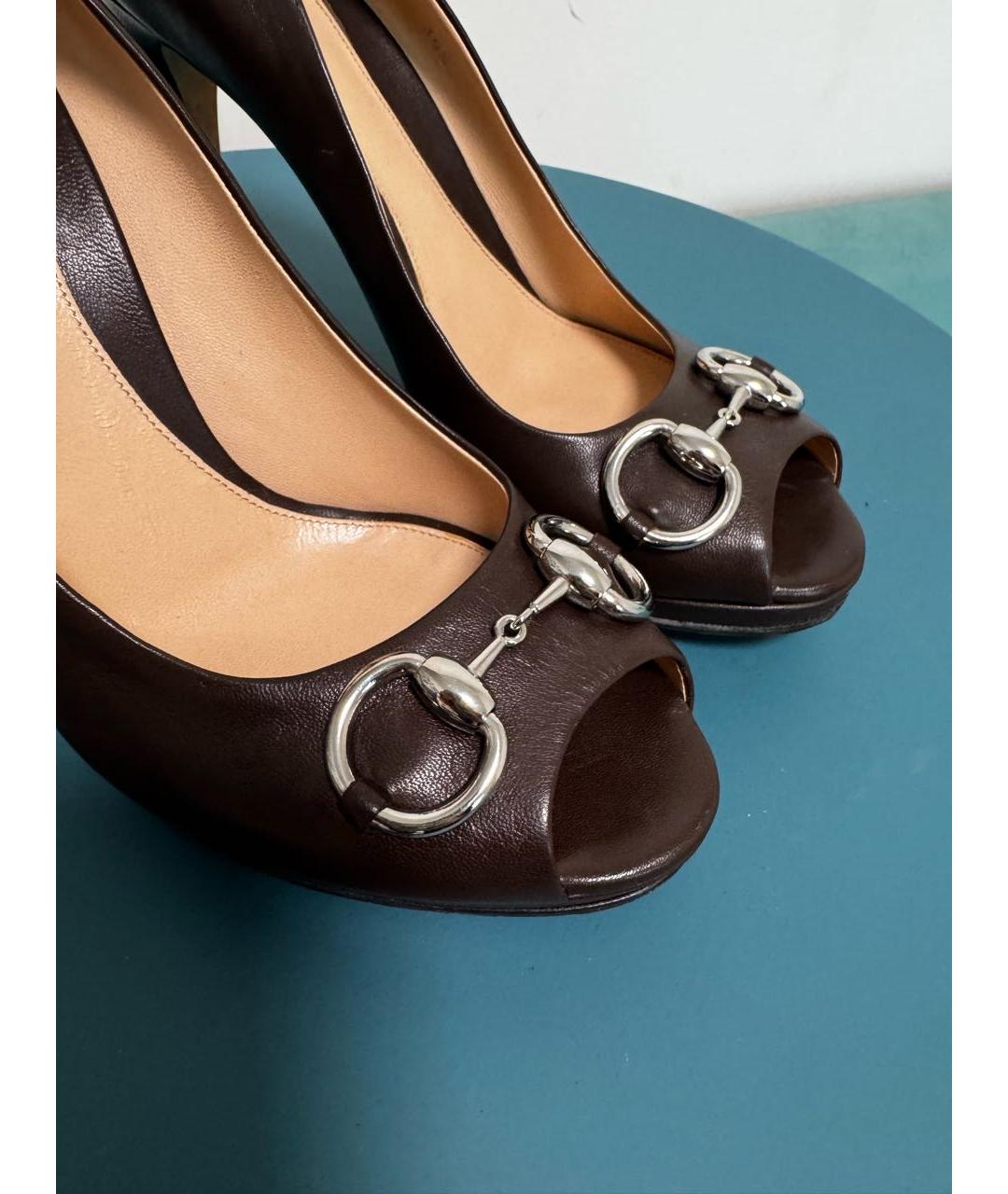 GUCCI Коричневые кожаные туфли, фото 5