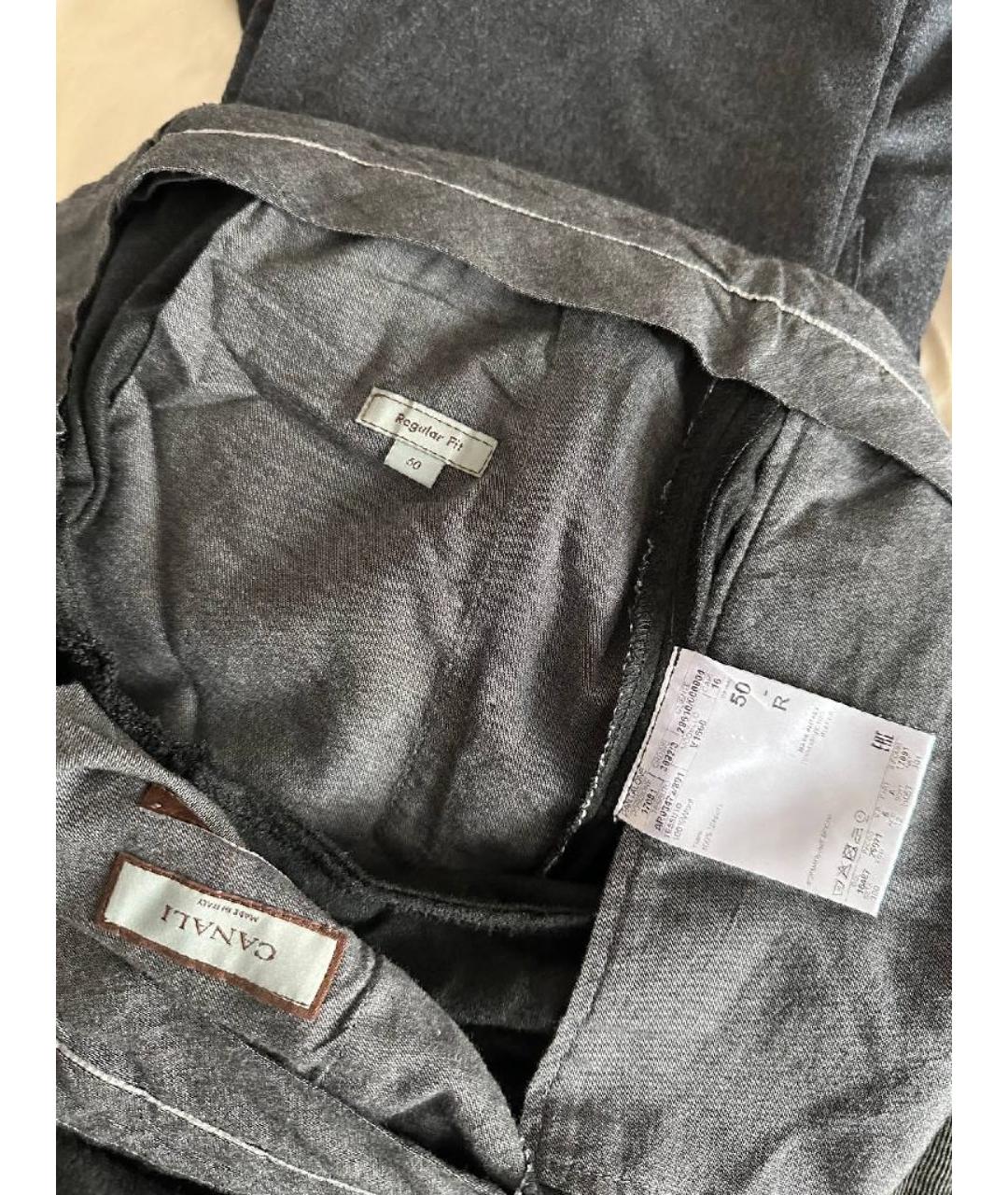 CANALI Антрацитовые шерстяные повседневные брюки, фото 9