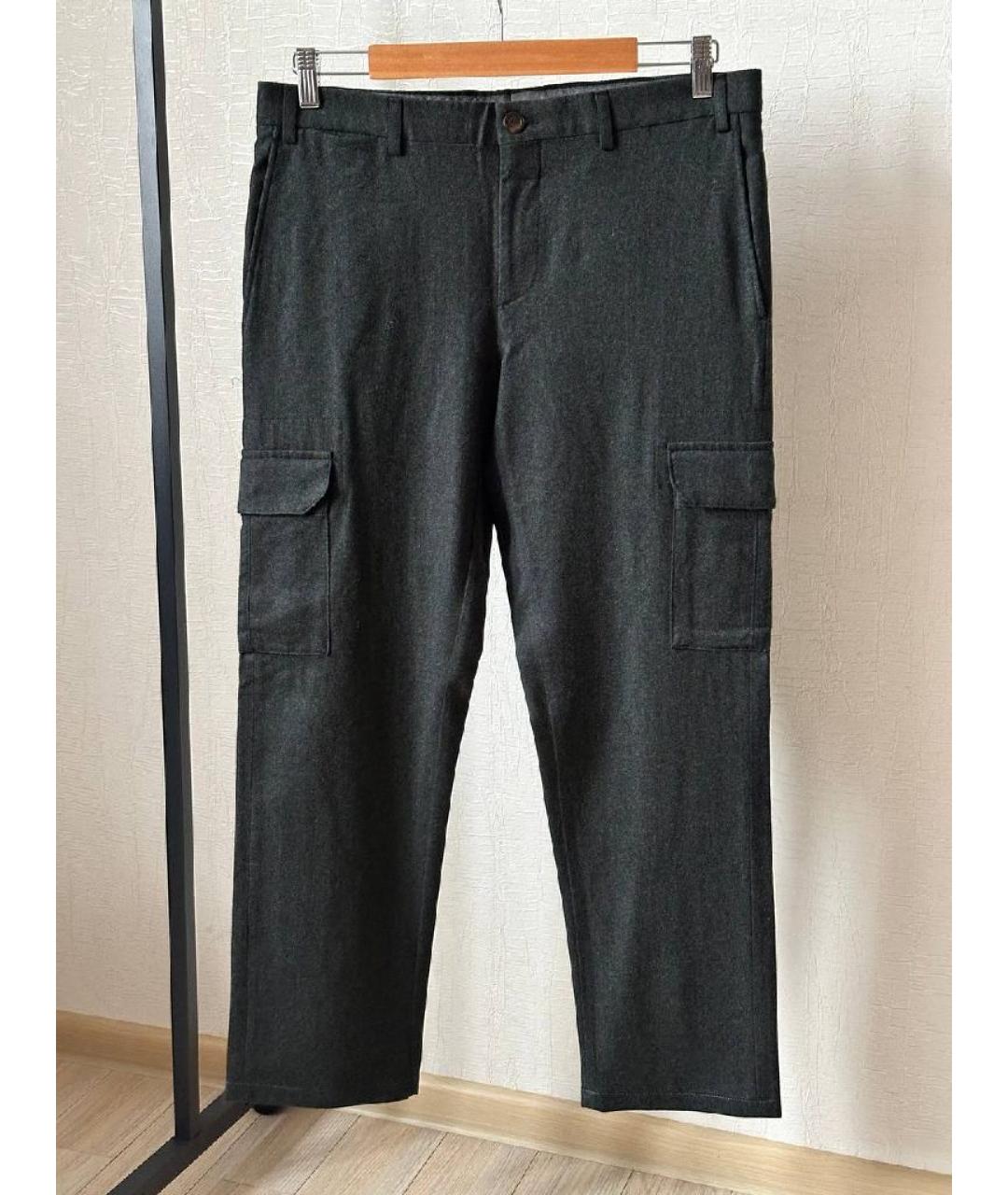 CANALI Антрацитовые шерстяные повседневные брюки, фото 4