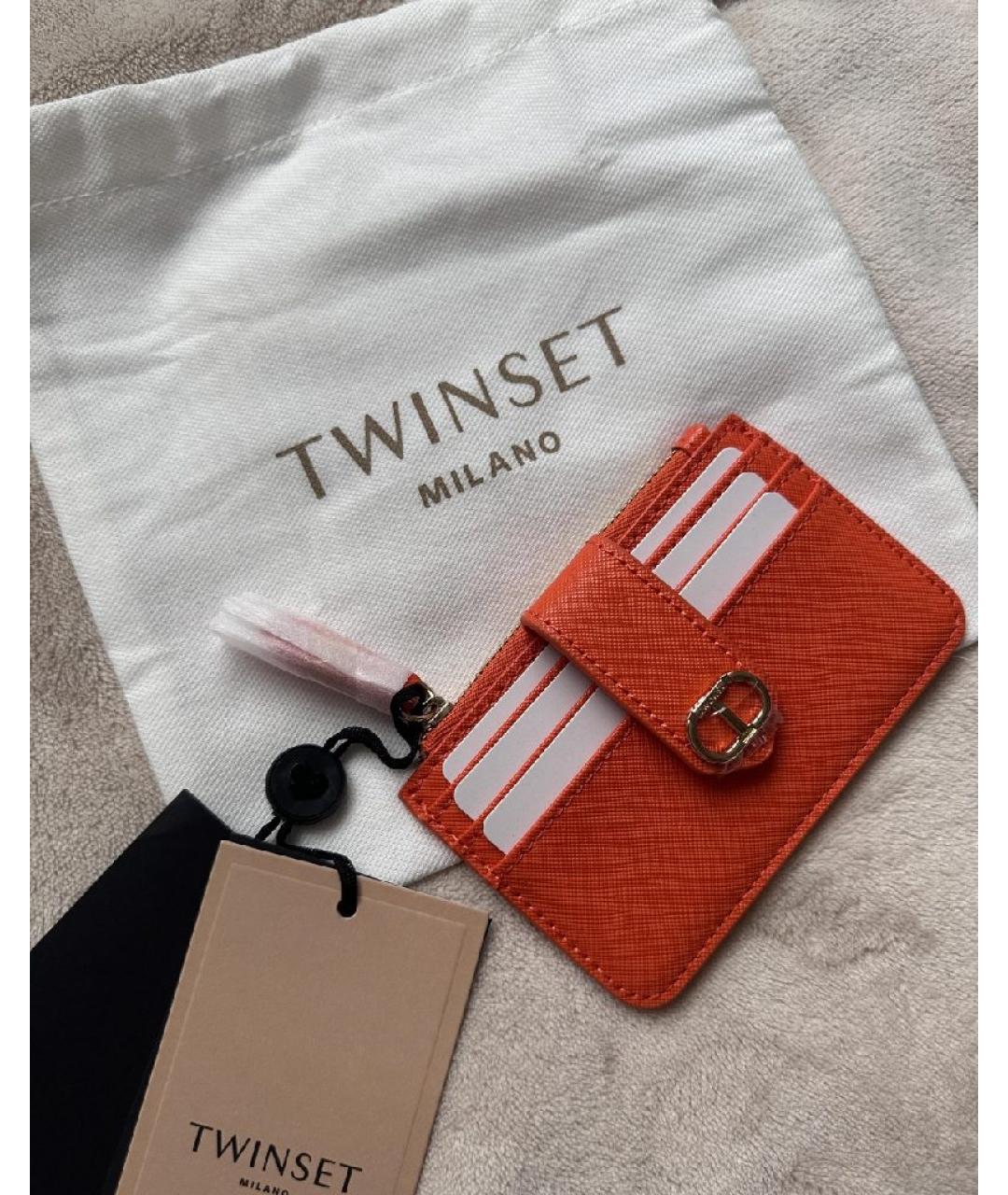 TWIN-SET Оранжевый кожаный кардхолдер, фото 6