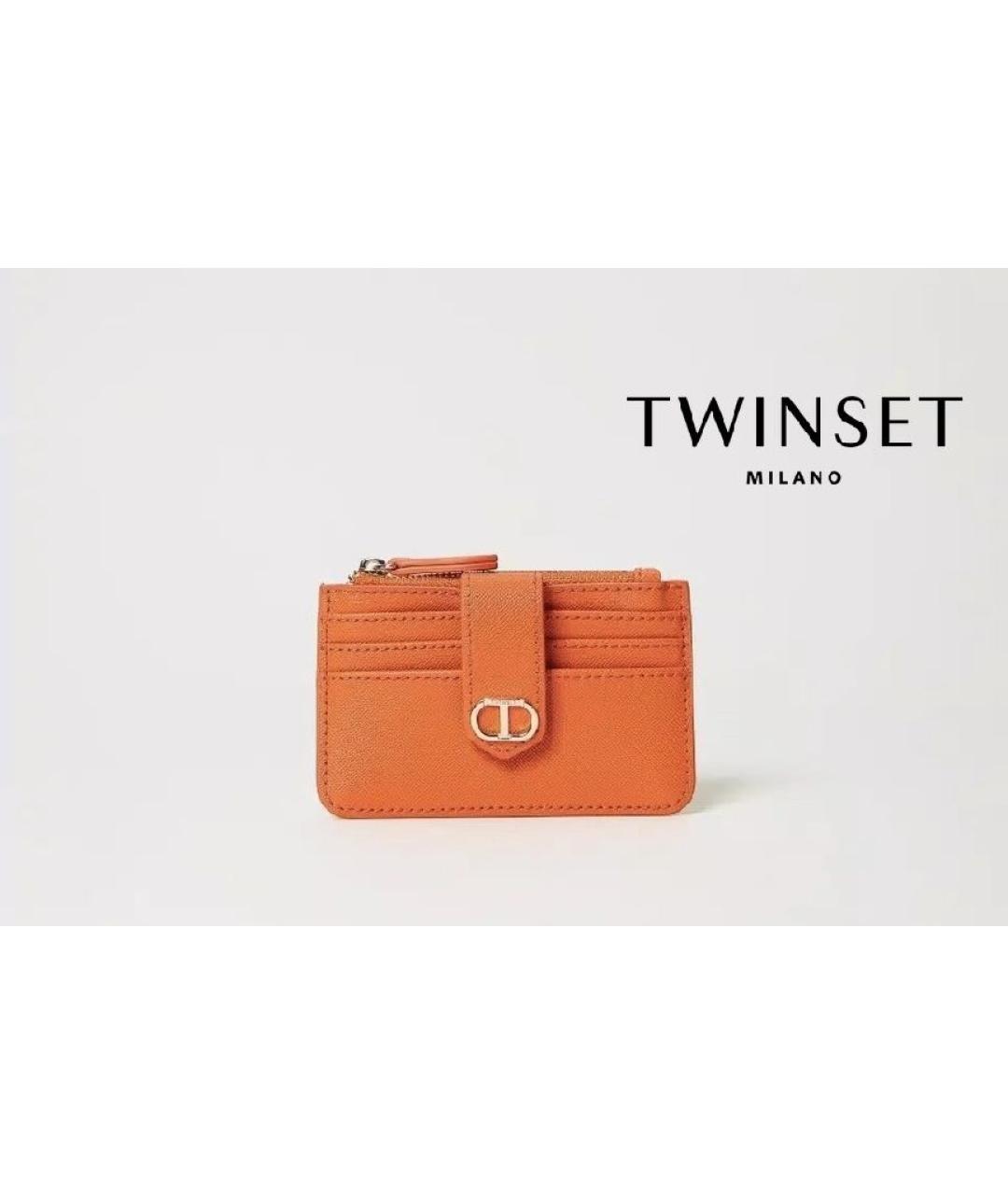 TWIN-SET Оранжевый кожаный кардхолдер, фото 2