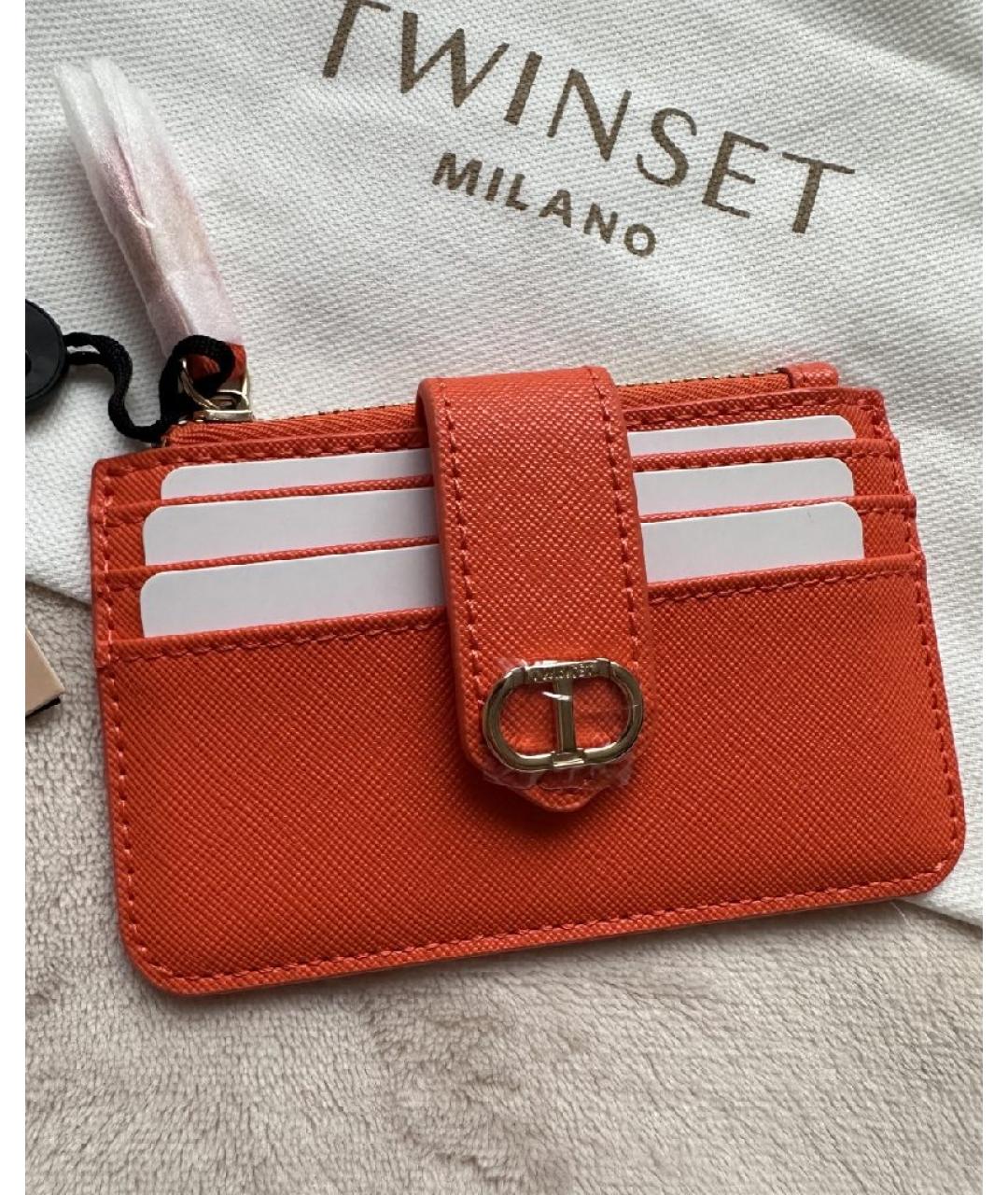 TWIN-SET Оранжевый кожаный кардхолдер, фото 7
