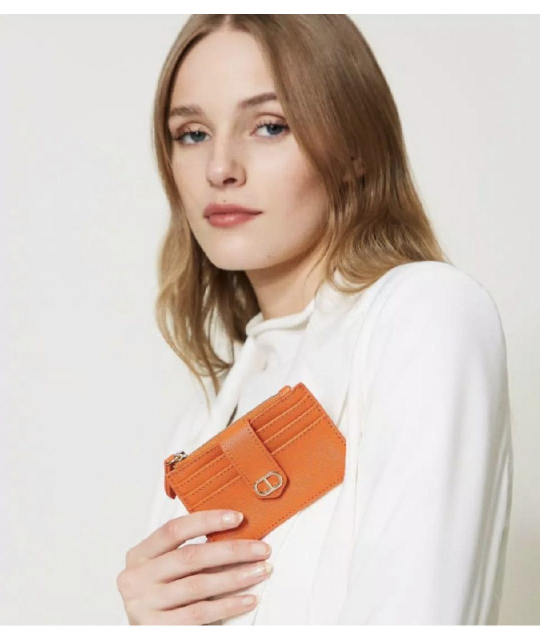 TWIN-SET Оранжевый кожаный кардхолдер, фото 3