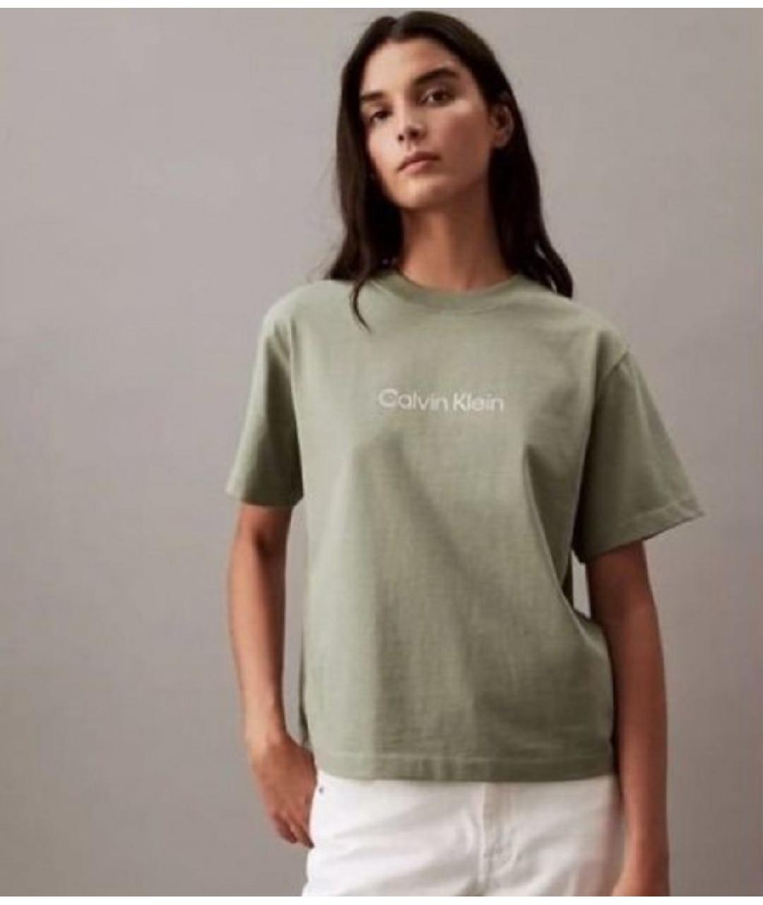 CALVIN KLEIN Хаки хлопковая футболка, фото 2
