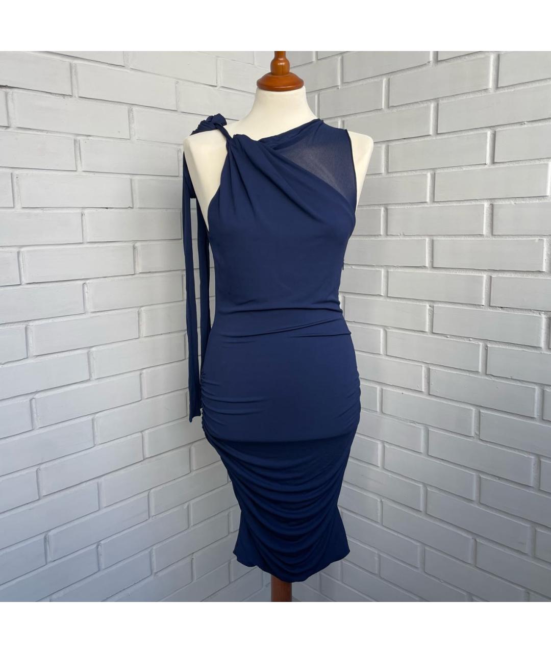 ROBERTO CAVALLI Темно-синее вискозное коктейльное платье, фото 9