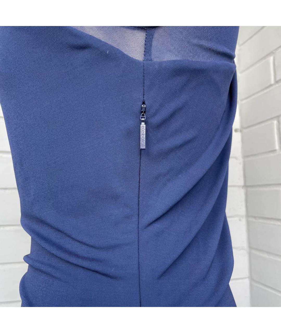 ROBERTO CAVALLI Темно-синее вискозное коктейльное платье, фото 7