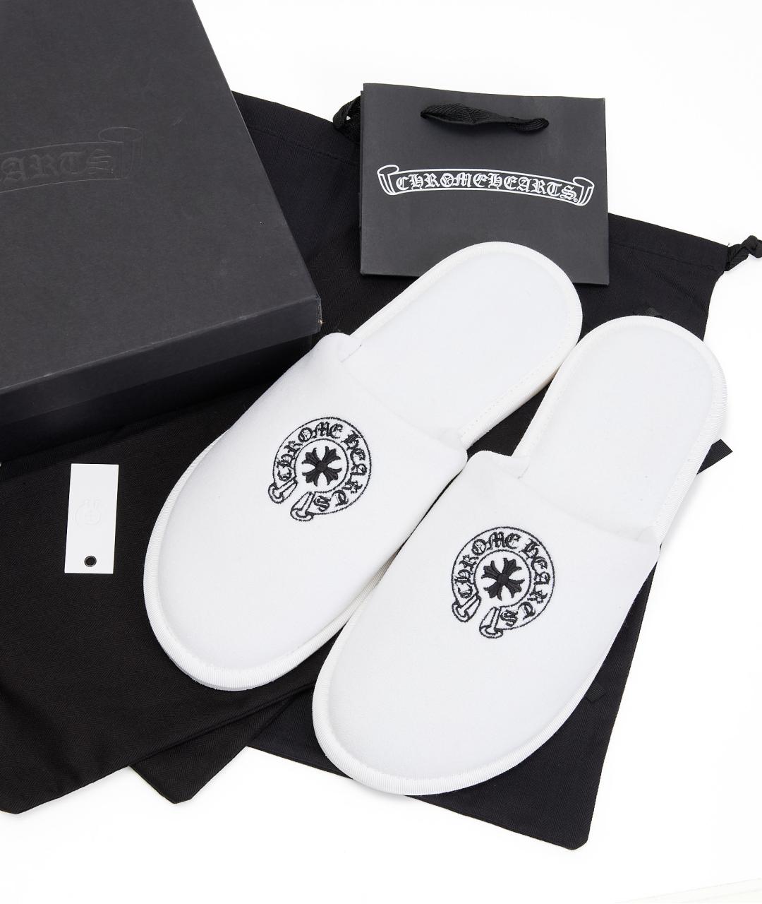 CHROME HEARTS Белые текстильные шлепанцы, фото 6