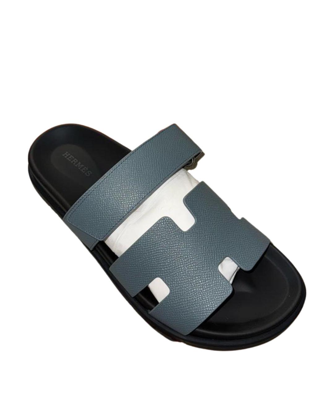 HERMES Синие кожаные шлепанцы, фото 1