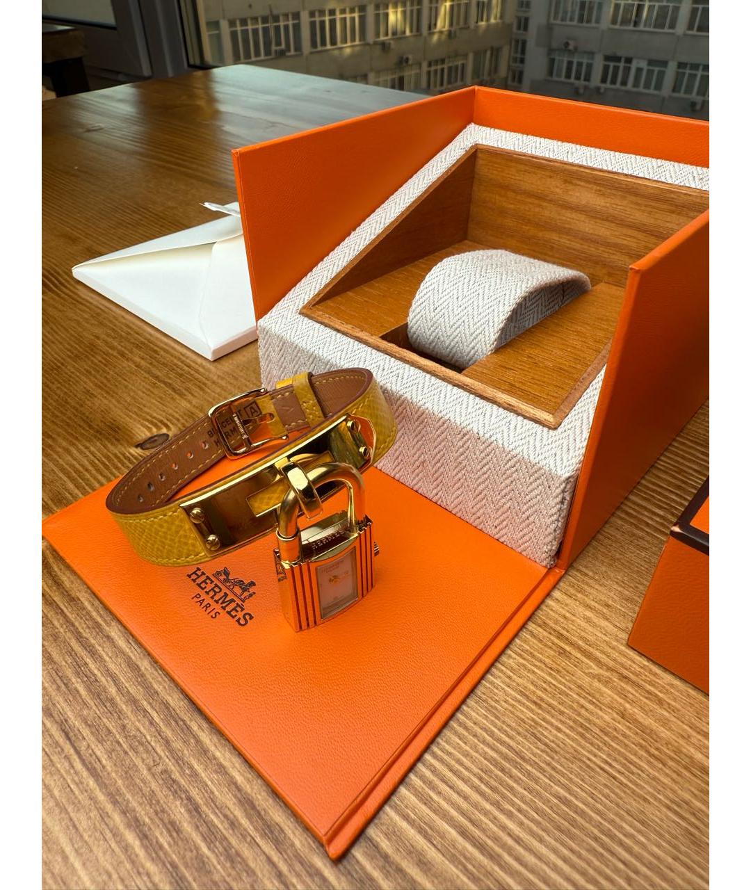 HERMES Желтые позолоченные часы, фото 8