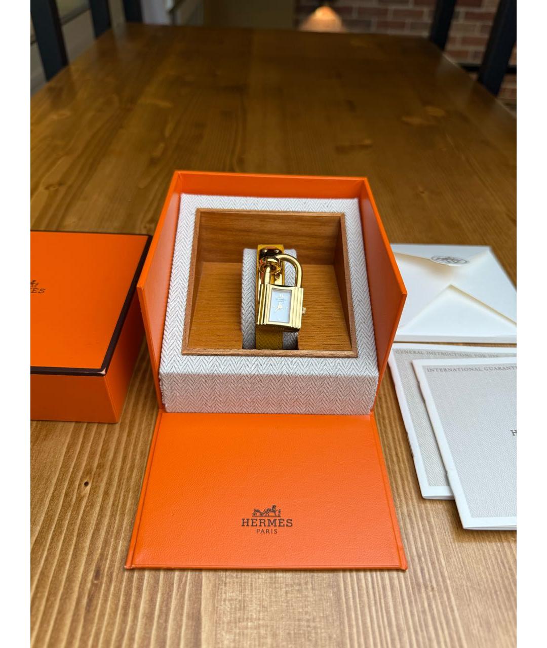 HERMES Желтые позолоченные часы, фото 3