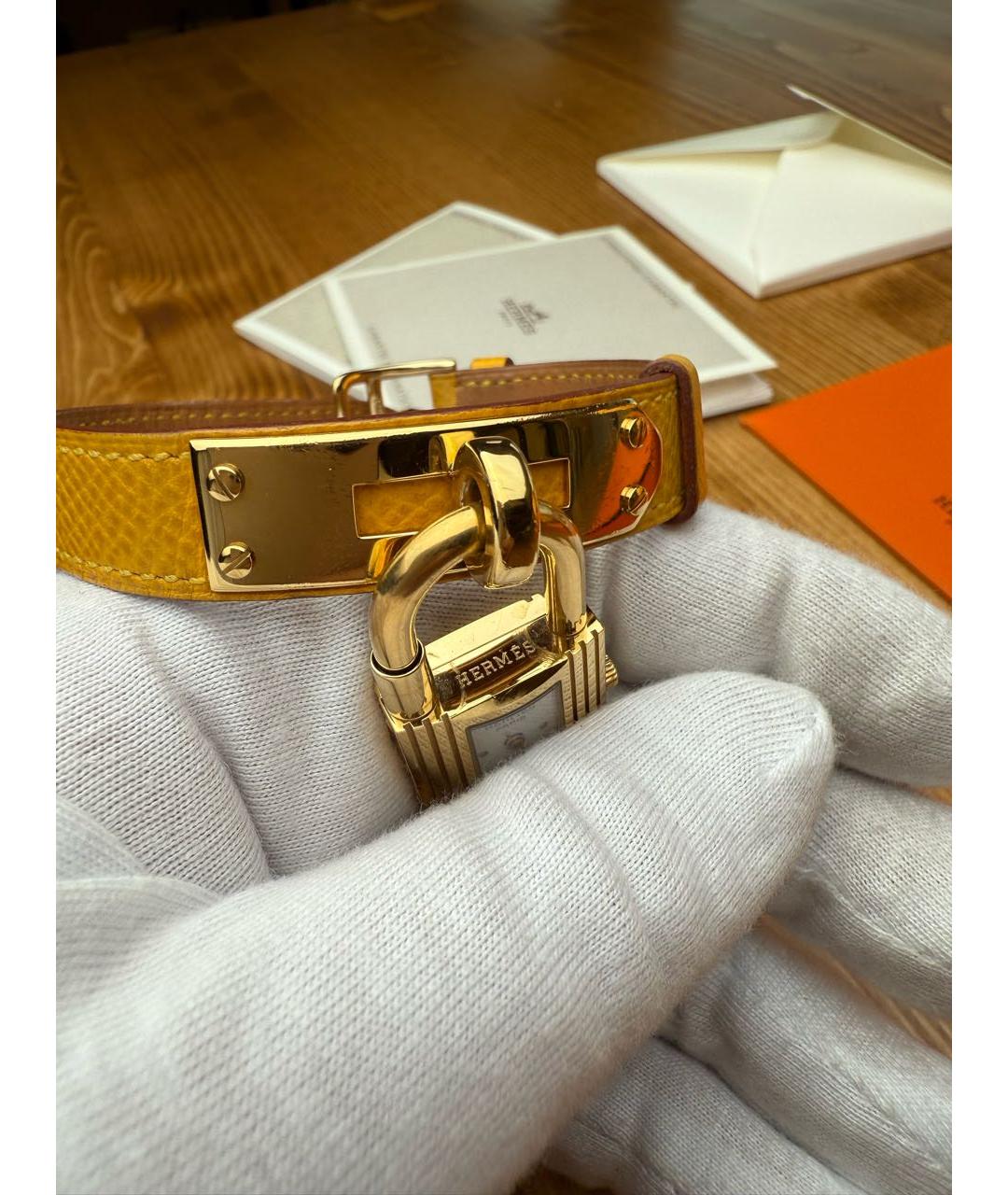 HERMES Желтые позолоченные часы, фото 5