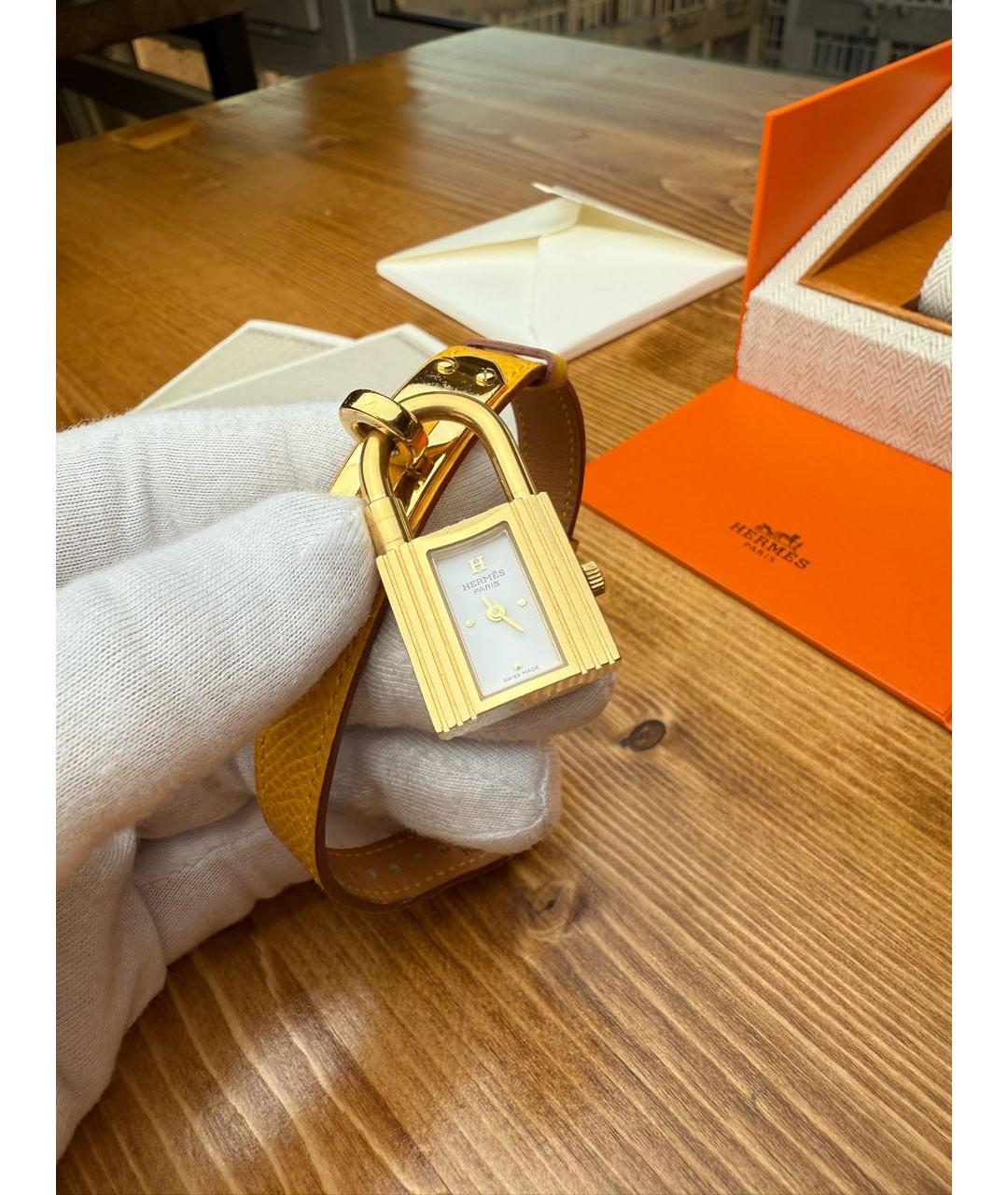 HERMES Желтые позолоченные часы, фото 7