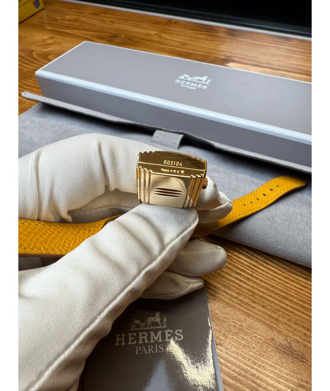 HERMES Желтые позолоченные часы, фото 5
