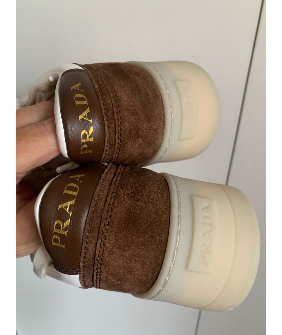 PRADA Коричневые кожаные кроссовки, фото 4