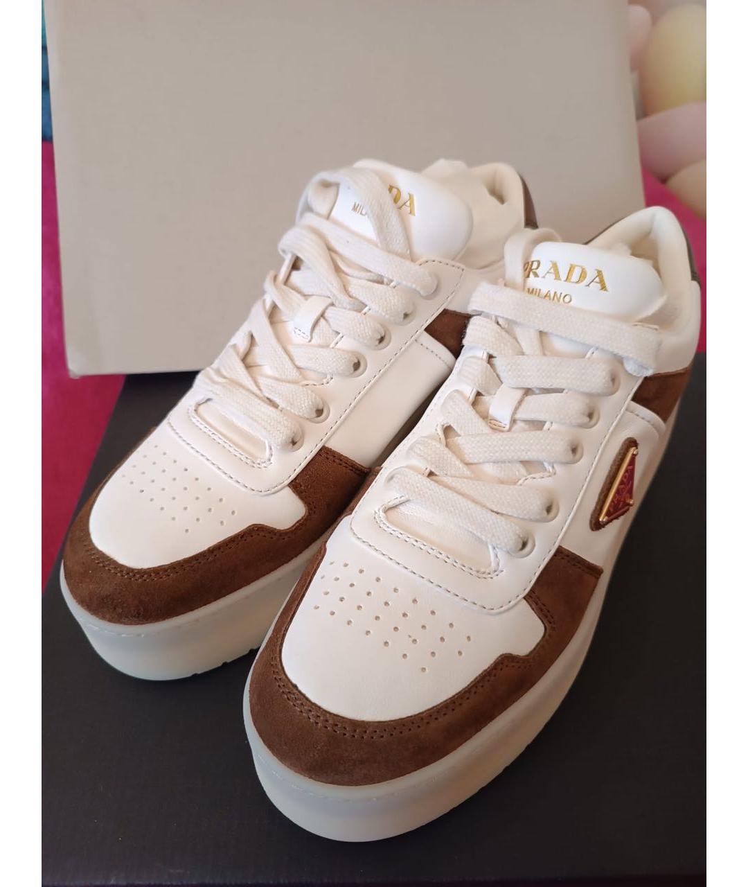 PRADA Коричневые кожаные кроссовки, фото 2