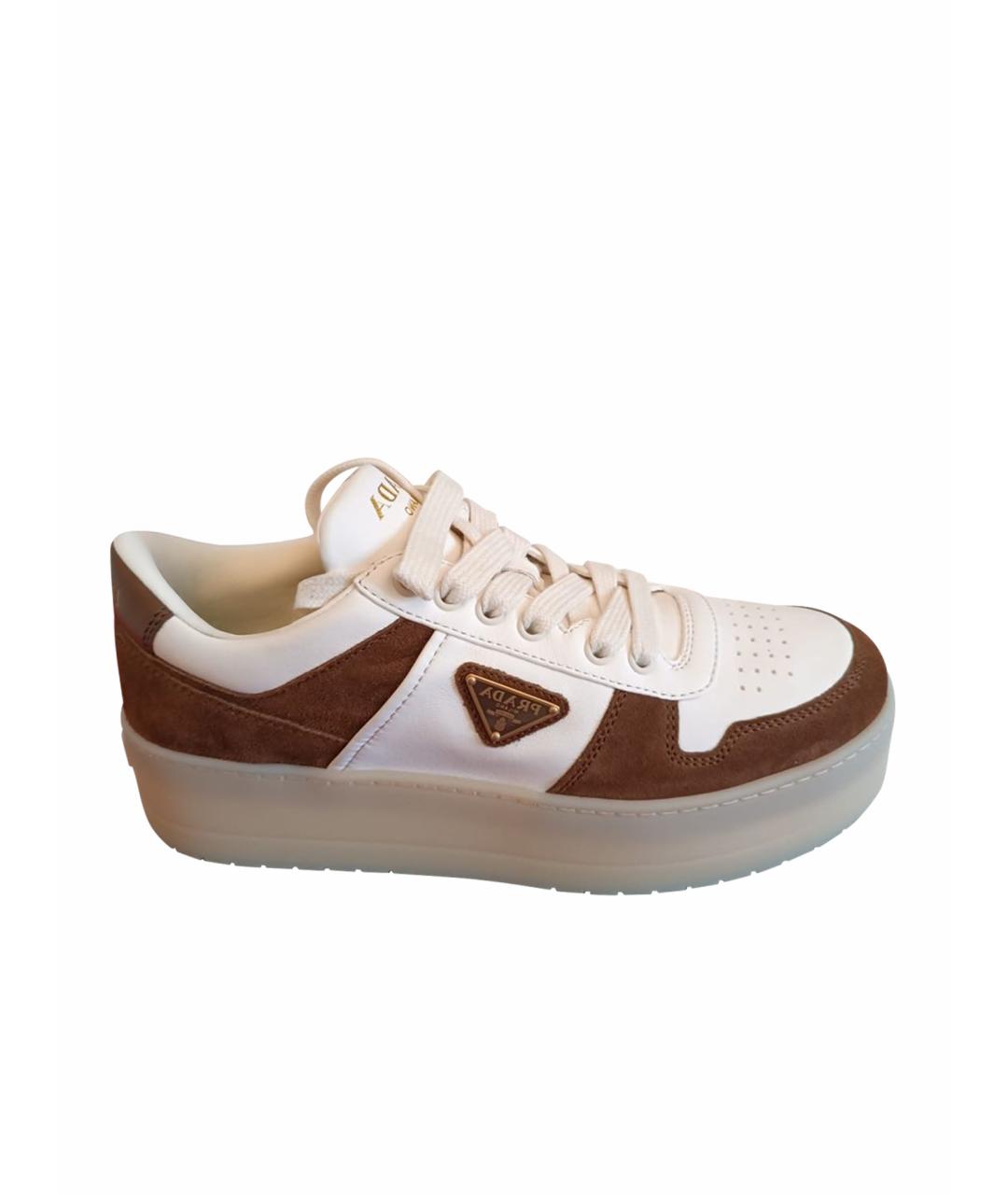 PRADA Коричневые кожаные кроссовки, фото 1