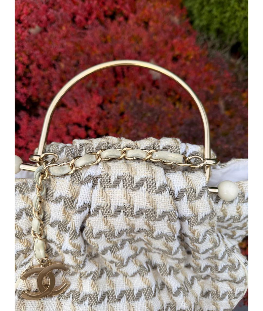 CHANEL Белая твидовая сумка с короткими ручками, фото 8
