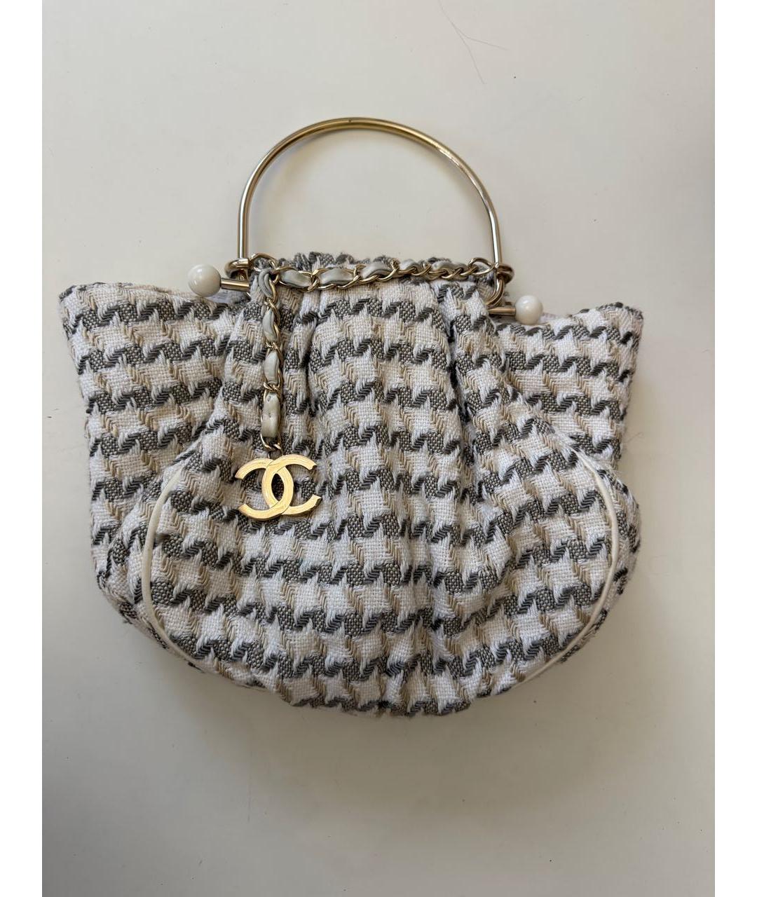 CHANEL Белая твидовая сумка с короткими ручками, фото 9