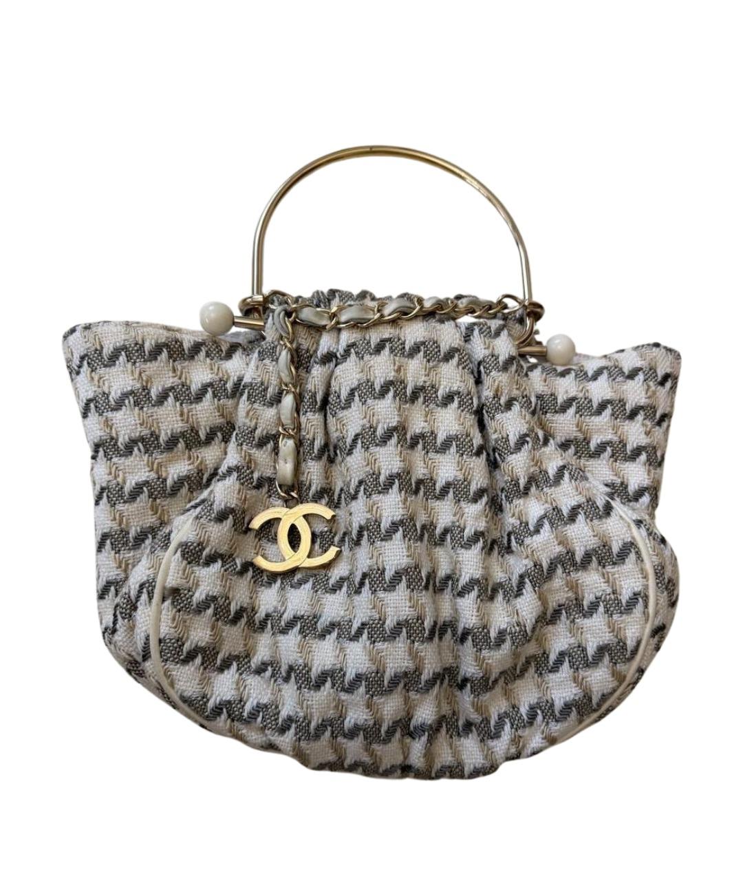 CHANEL Белая твидовая сумка с короткими ручками, фото 1