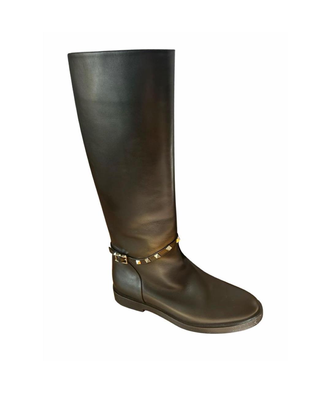 VALENTINO Черные кожаные сапоги, фото 1