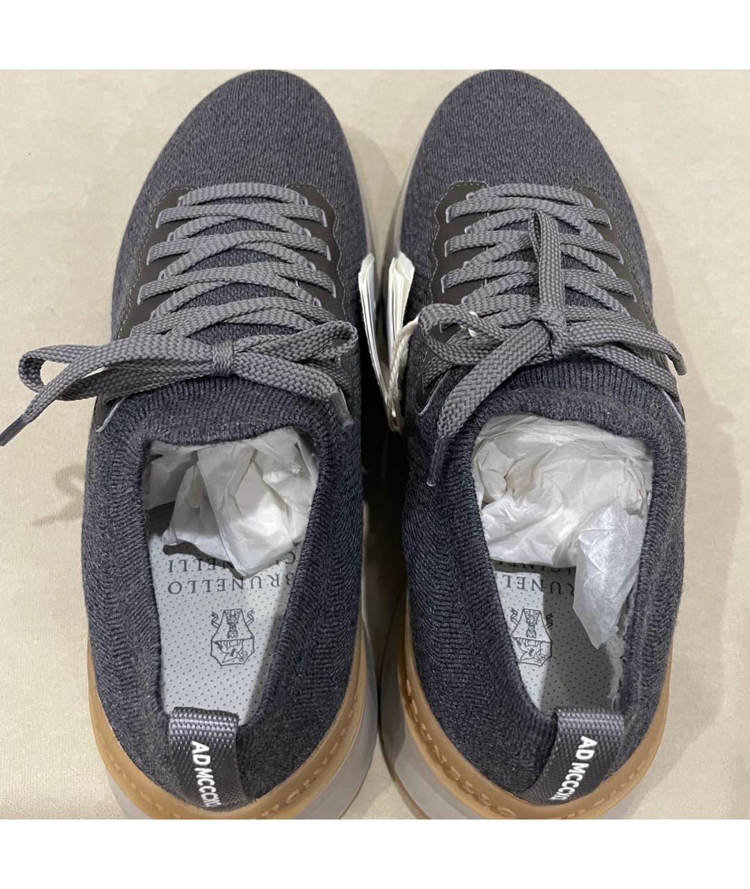 BRUNELLO CUCINELLI Серые текстильные низкие кроссовки / кеды, фото 3
