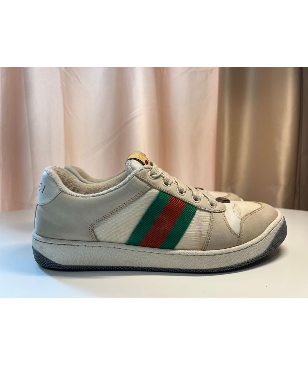 GUCCI Бежевые кожаные кроссовки, фото 9