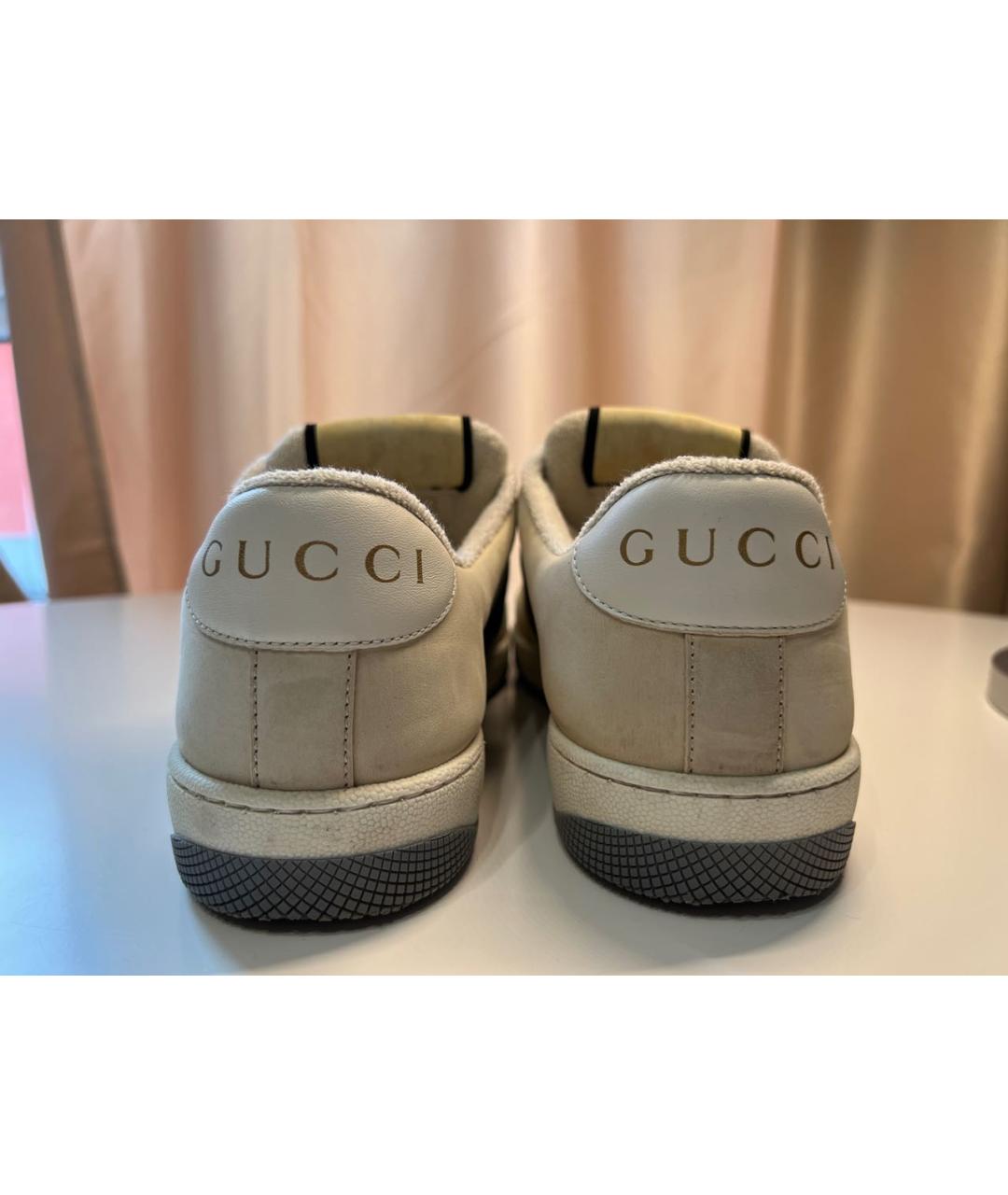 GUCCI Бежевые кожаные кроссовки, фото 4