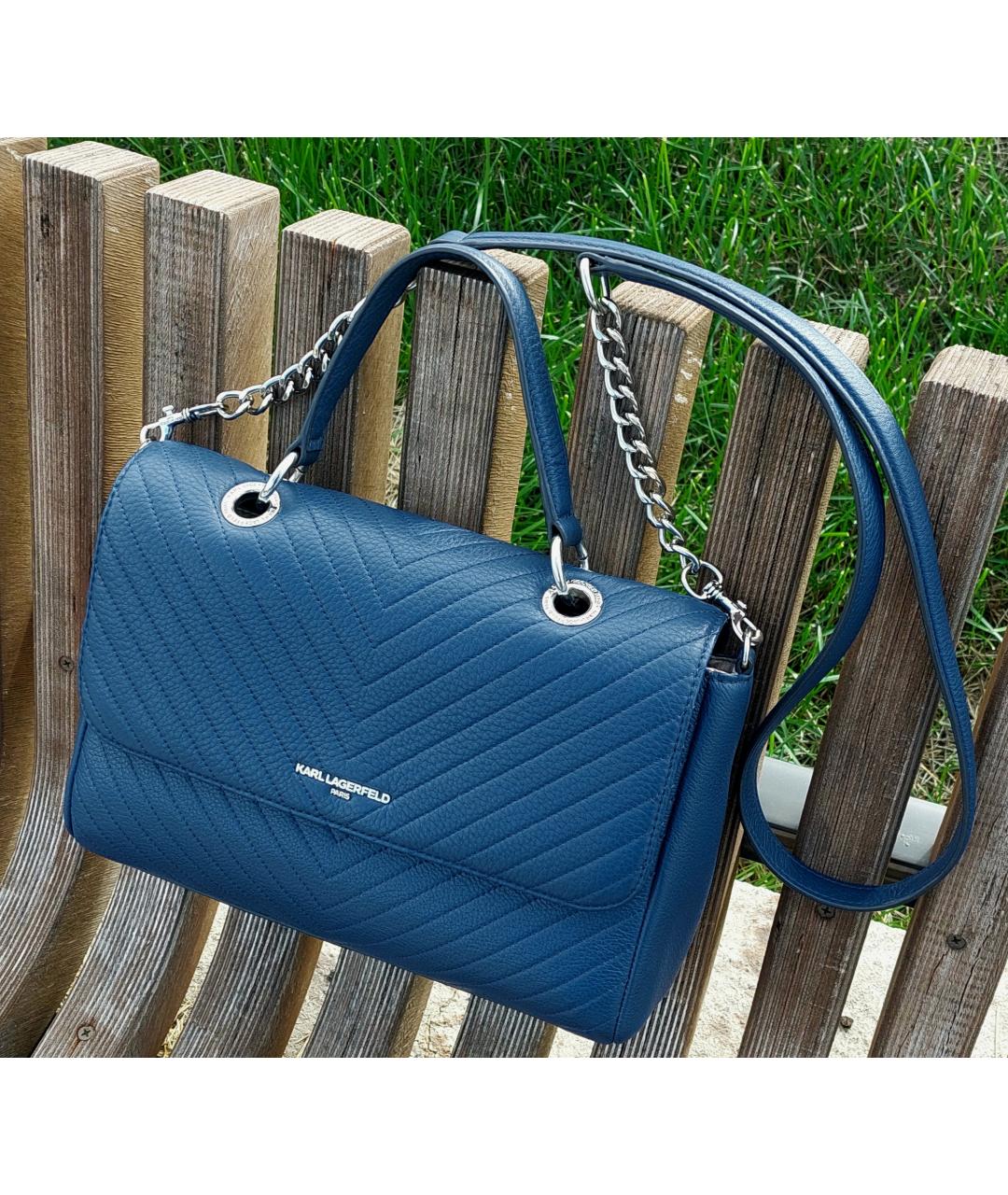 KARL LAGERFELD Синяя кожаная сумка через плечо, фото 4