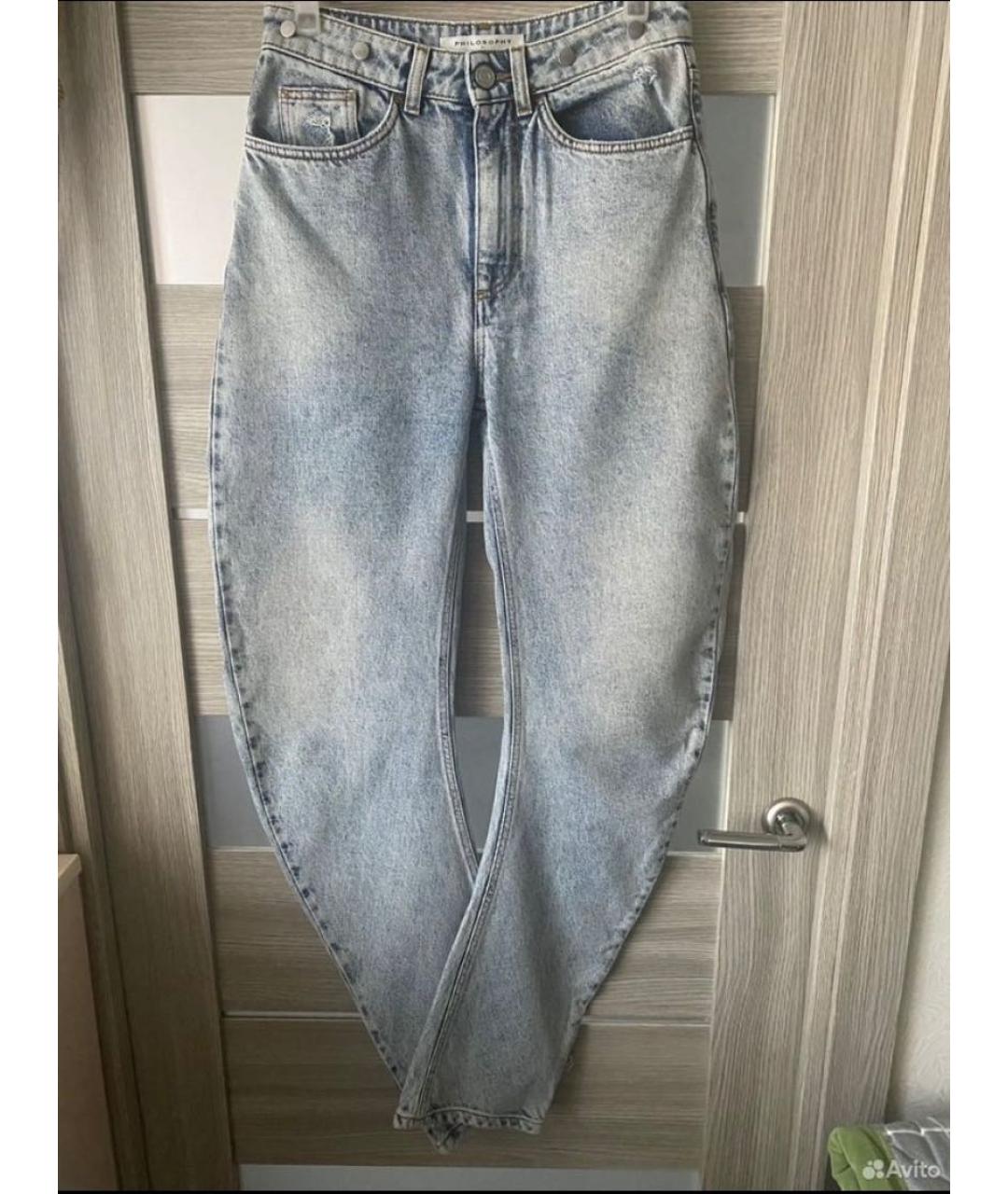 PHILOSOPHY DI LORENZO SERAFINI Голубые хлопковые джинсы слим, фото 5