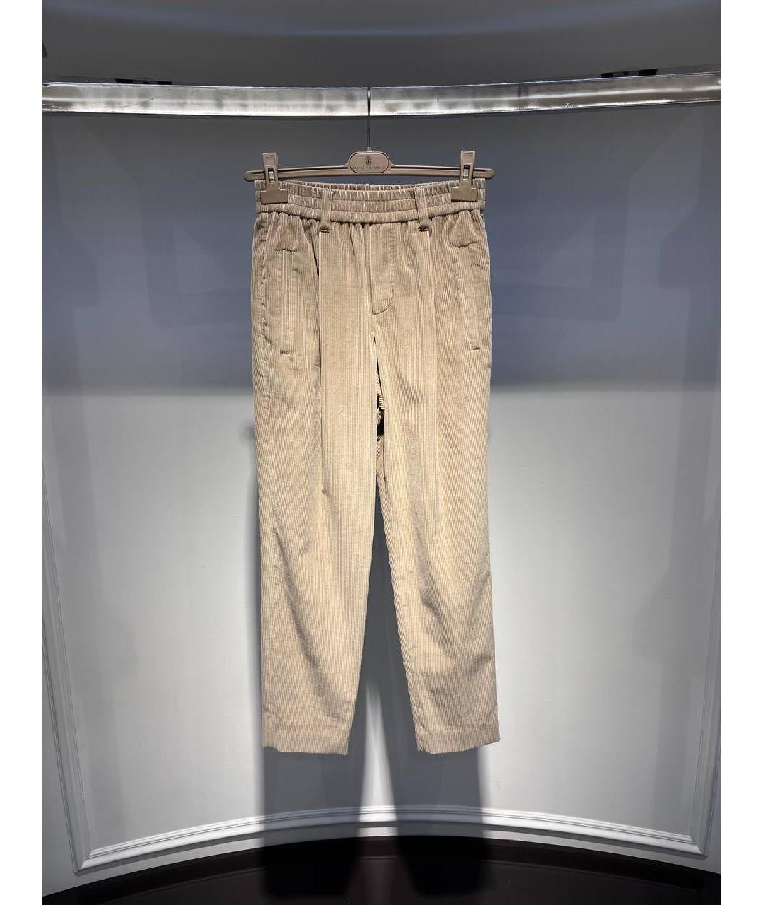 BRUNELLO CUCINELLI Бежевые хлопковые прямые брюки, фото 2