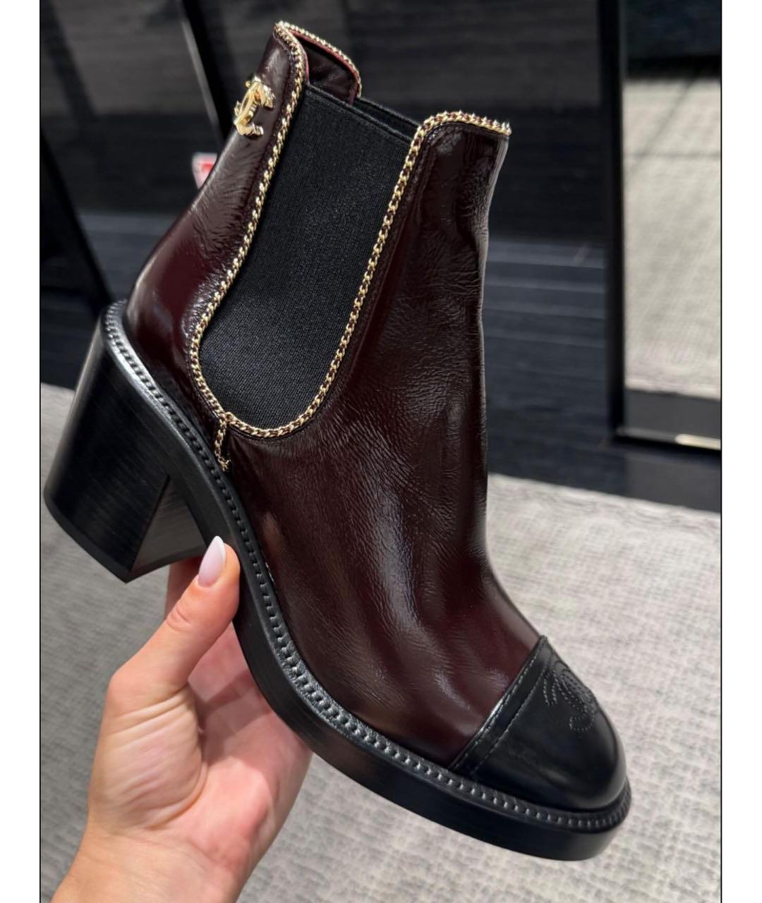 CHANEL Бордовые сапоги из лакированной кожи, фото 3