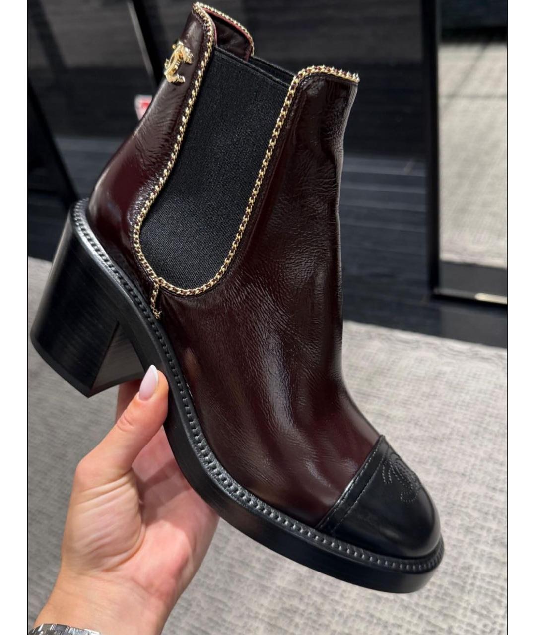 CHANEL Бордовые сапоги из лакированной кожи, фото 2