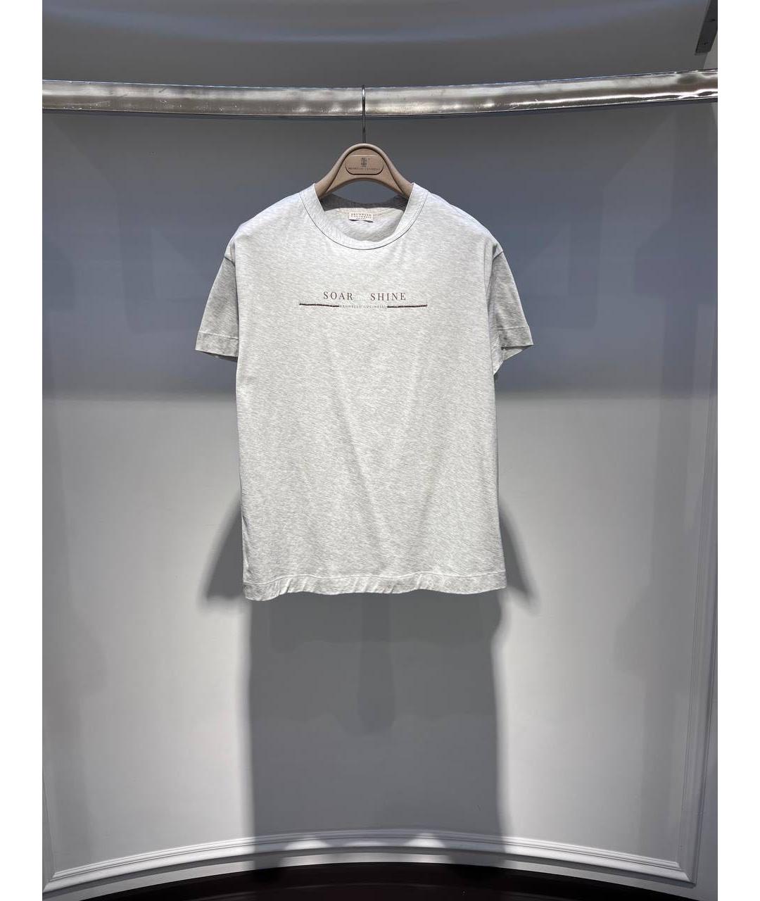 BRUNELLO CUCINELLI Серая хлопковая футболка, фото 2