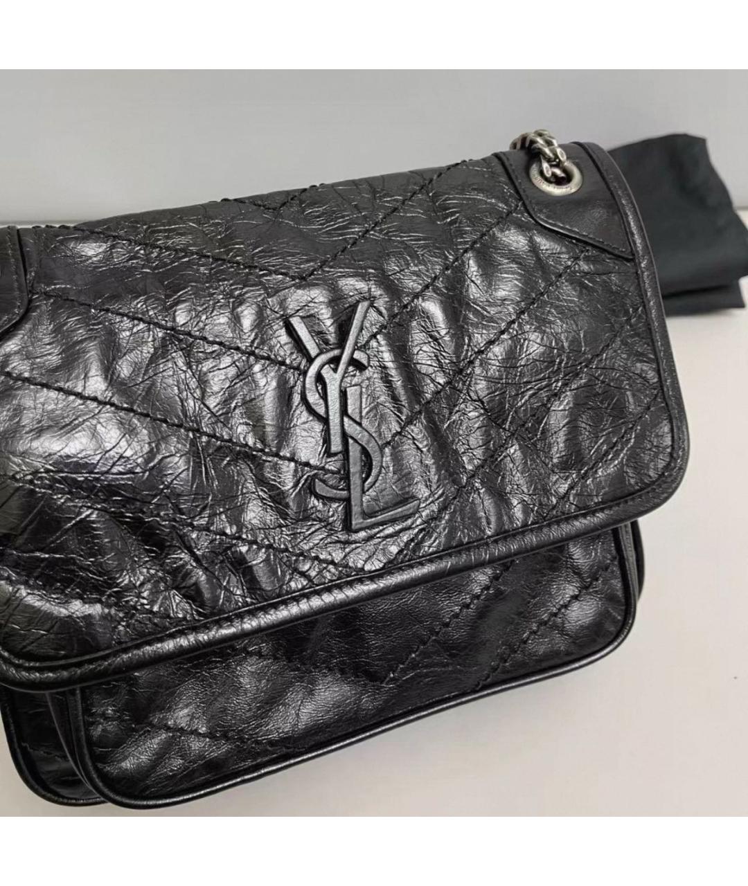 SAINT LAURENT Черная кожаная сумка тоут, фото 6