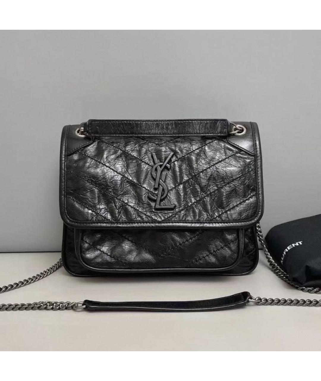 SAINT LAURENT Черная кожаная сумка тоут, фото 9