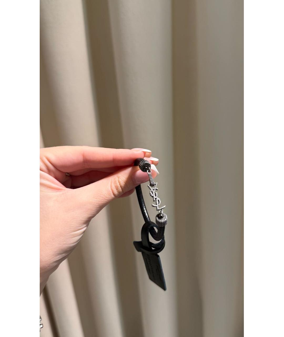 SAINT LAURENT Черный кожаный браслет, фото 2