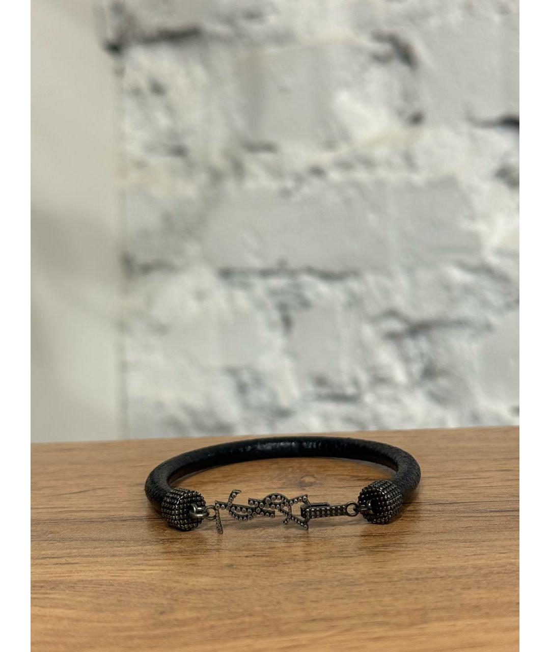 SAINT LAURENT Черный кожаный браслет, фото 5