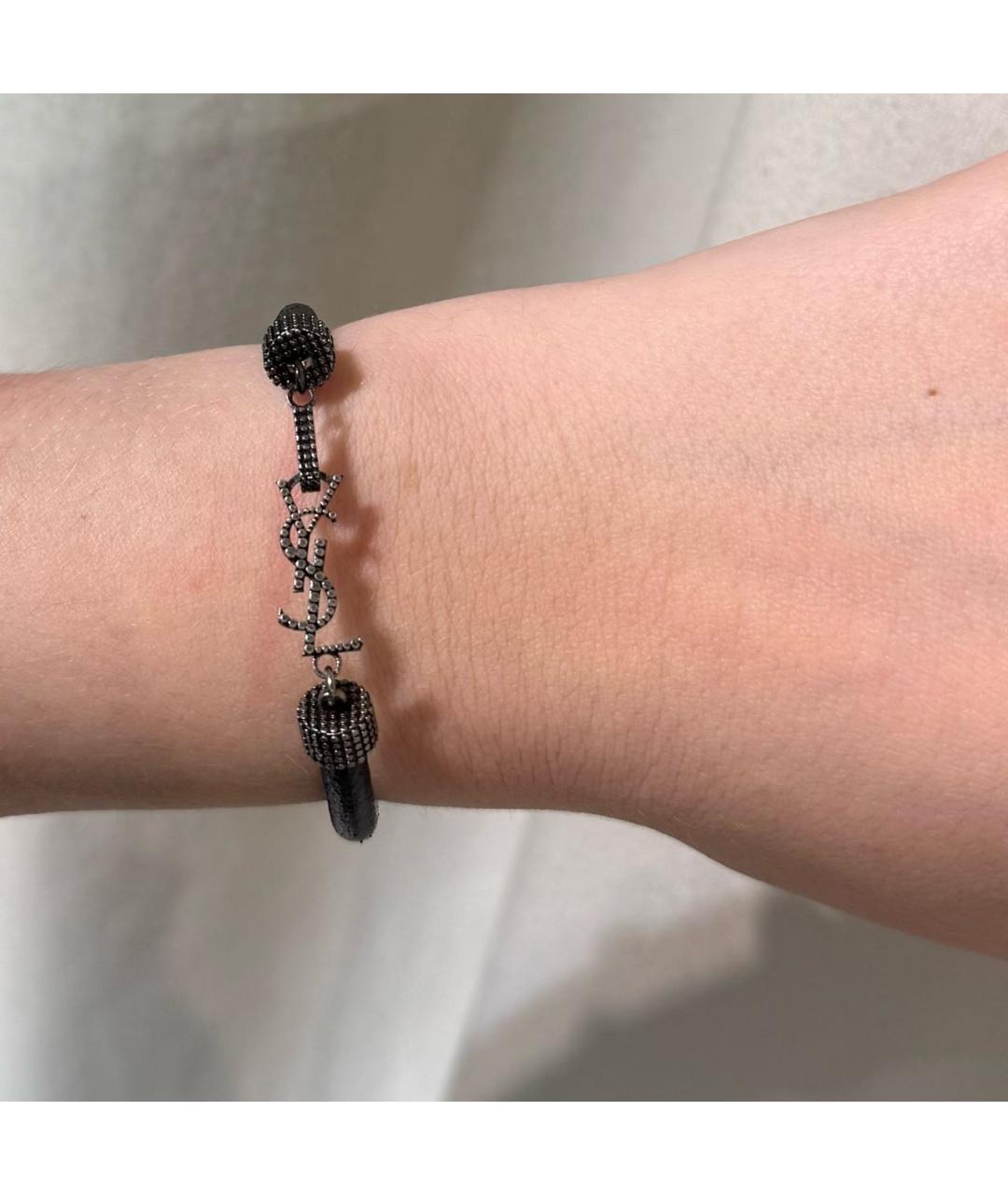 SAINT LAURENT Черный кожаный браслет, фото 4