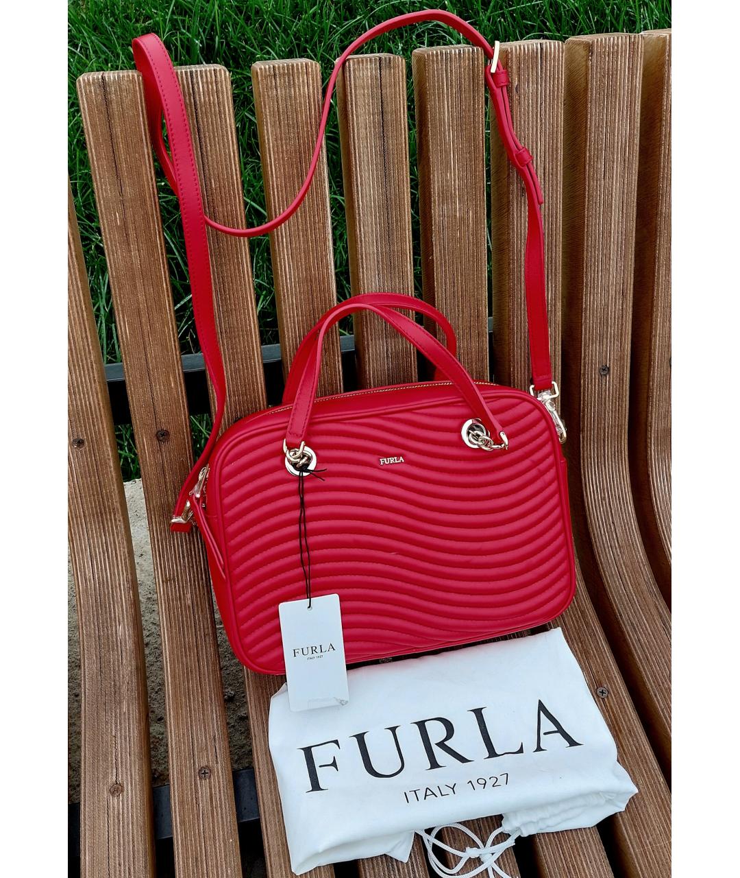 FURLA Красная кожаная сумка с короткими ручками, фото 9