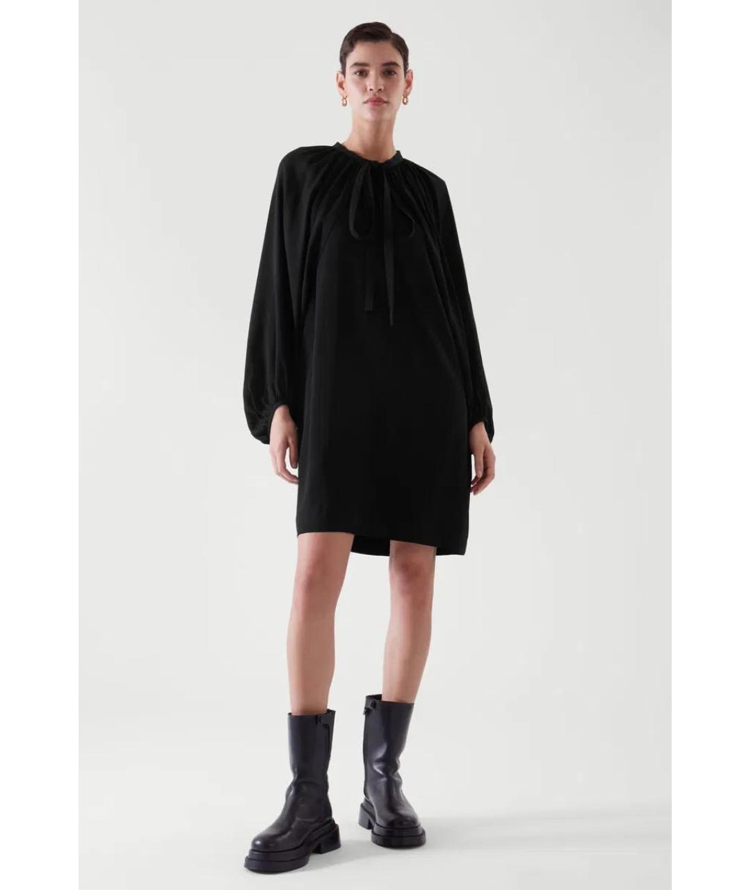 COS Черное вискозное коктейльное платье, фото 4