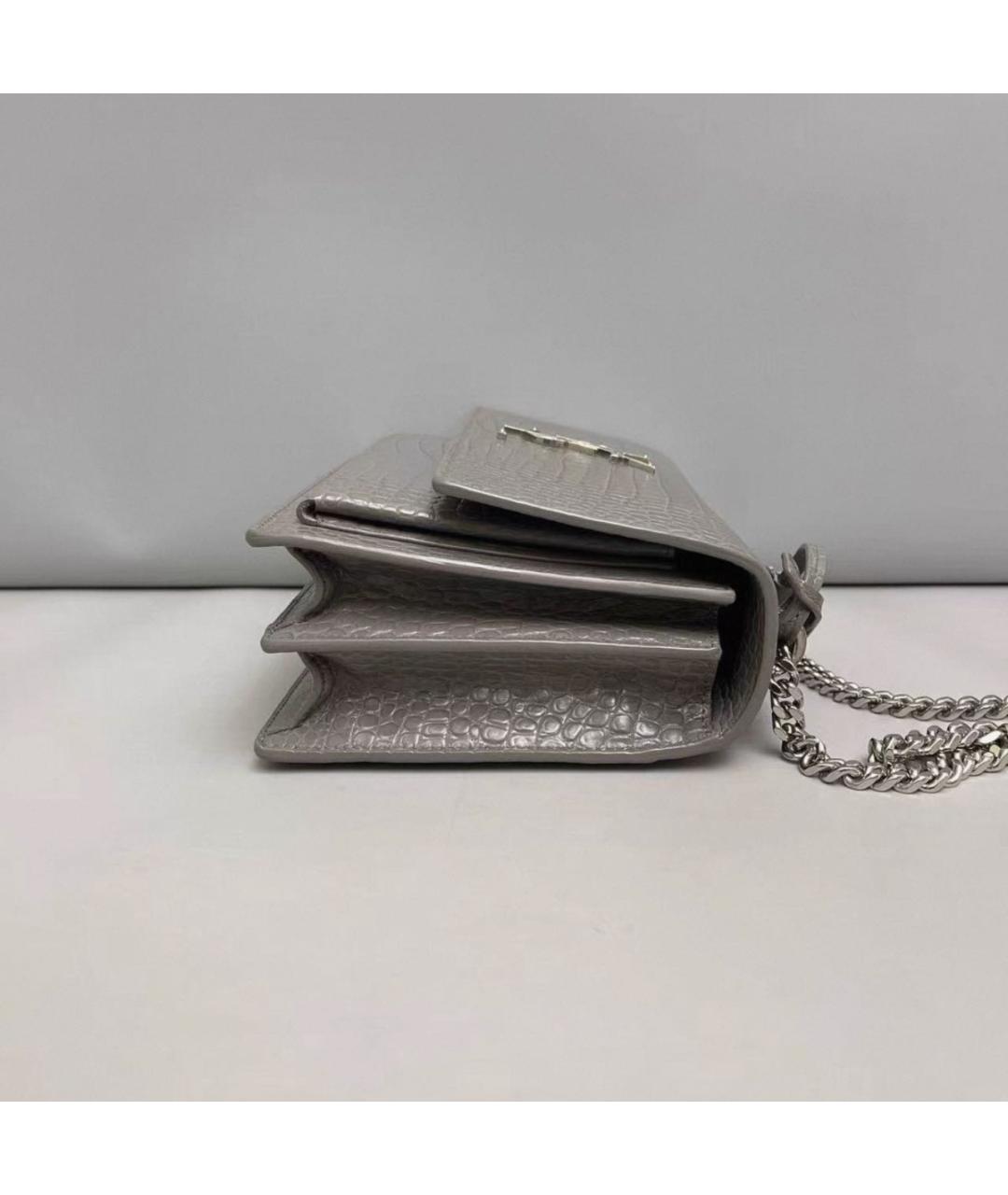 SAINT LAURENT Серая кожаная сумка через плечо, фото 4