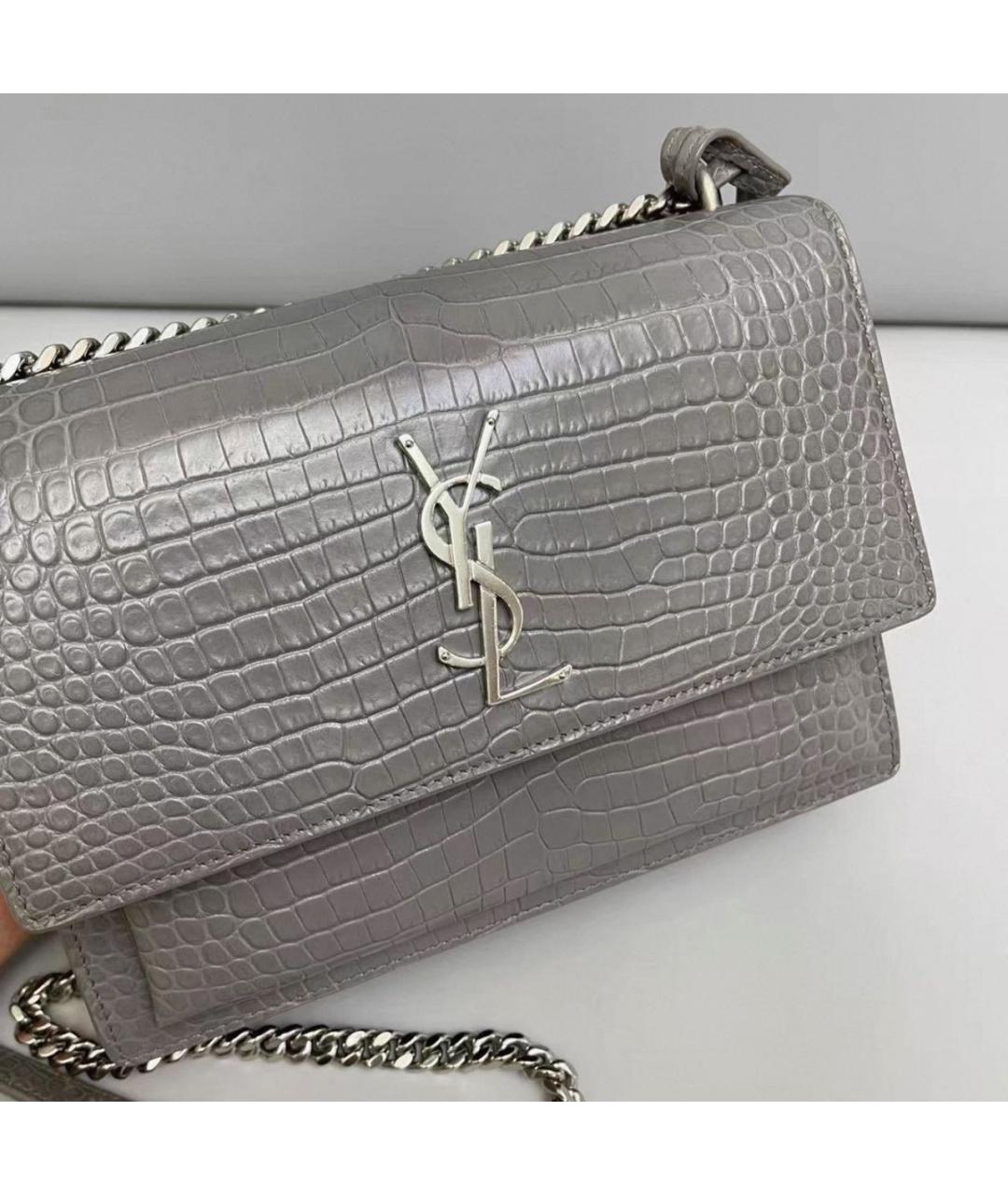 SAINT LAURENT Серая кожаная сумка через плечо, фото 3