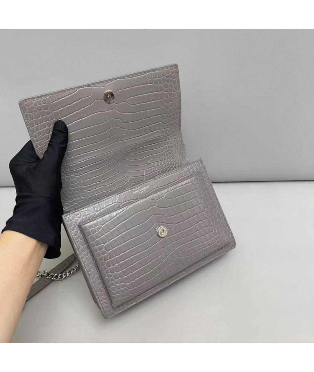 SAINT LAURENT Серая кожаная сумка через плечо, фото 8