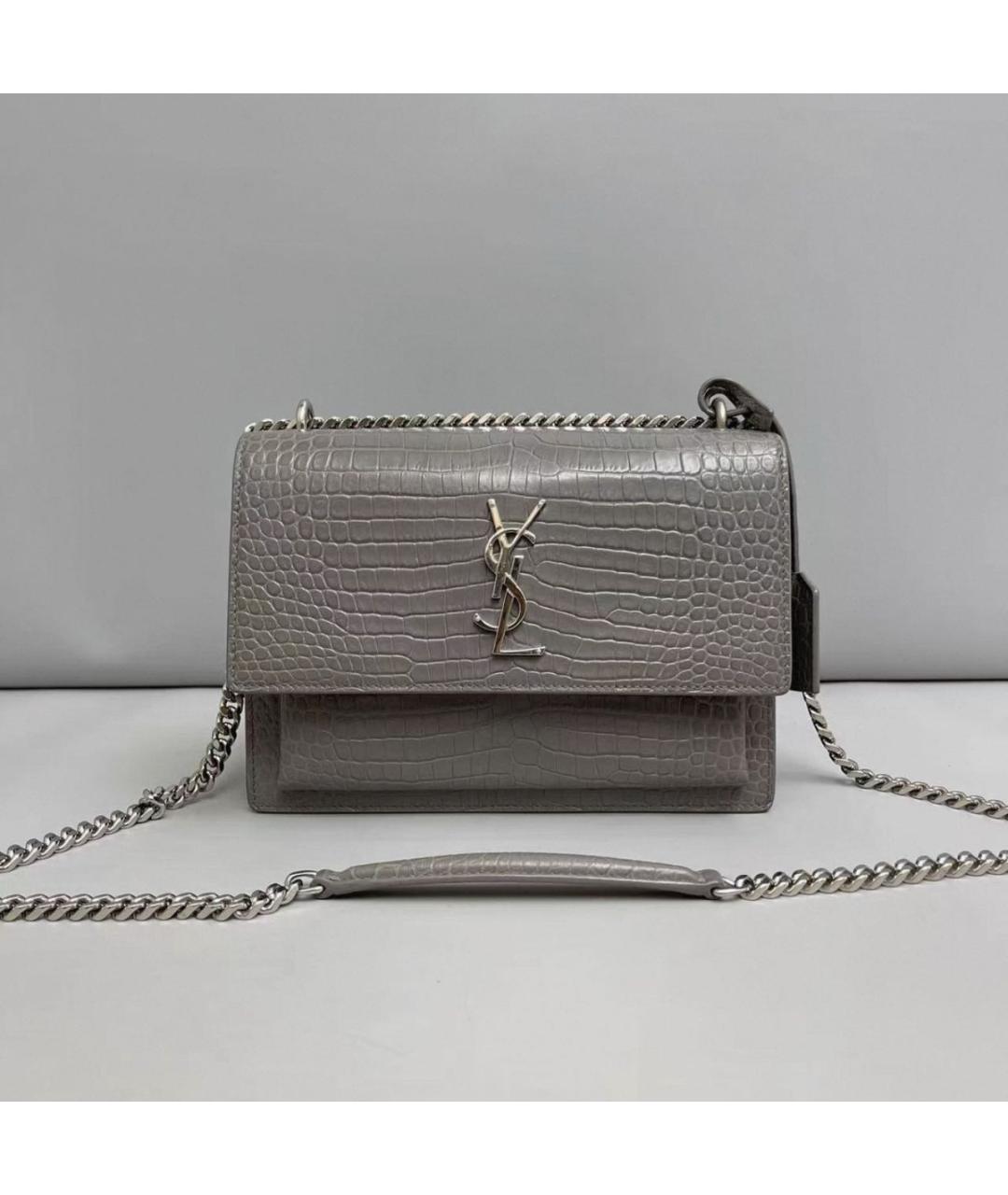 SAINT LAURENT Серая кожаная сумка через плечо, фото 9