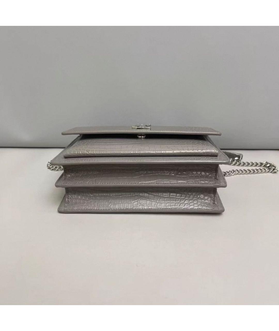 SAINT LAURENT Серая кожаная сумка через плечо, фото 6