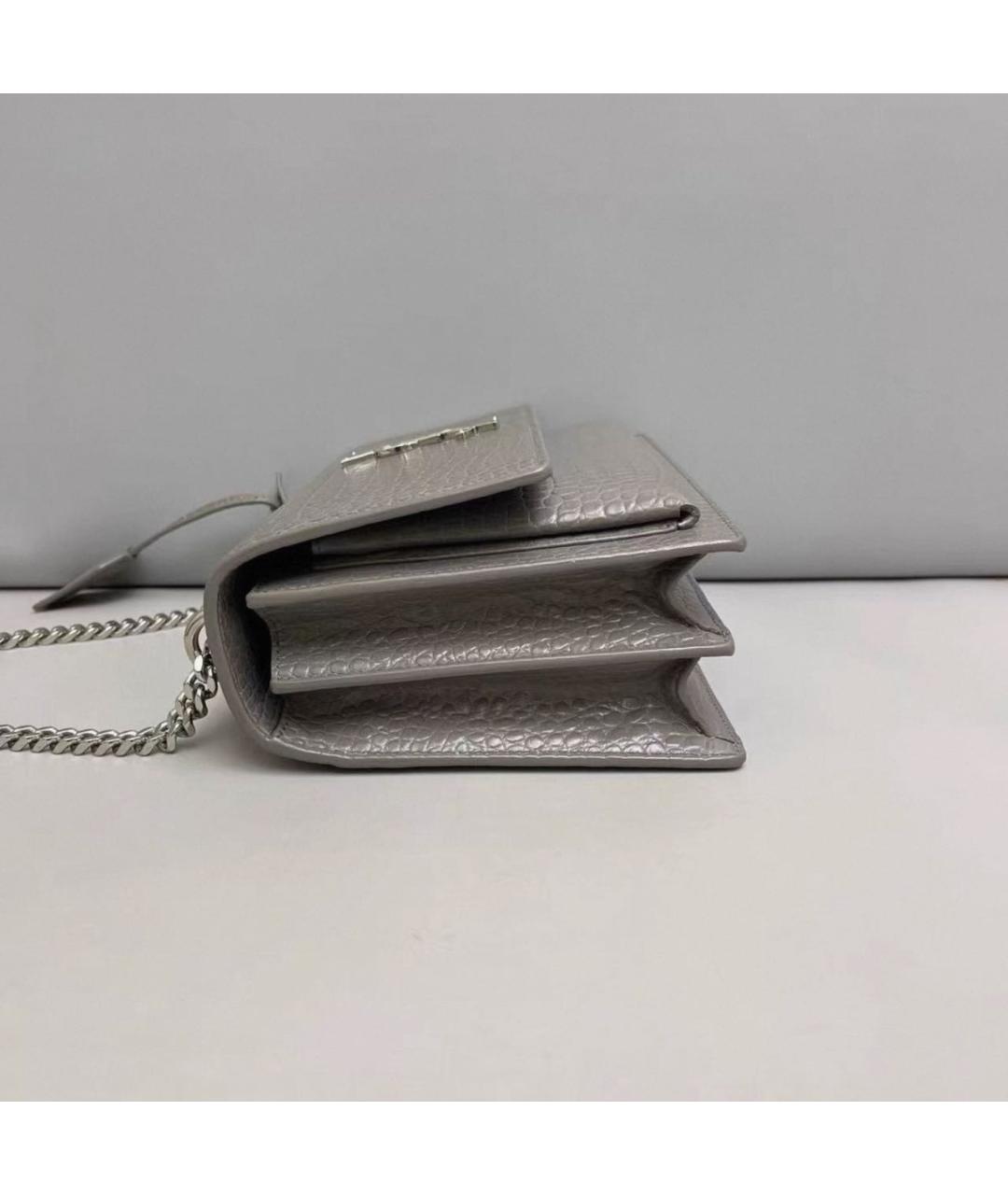 SAINT LAURENT Серая кожаная сумка через плечо, фото 5